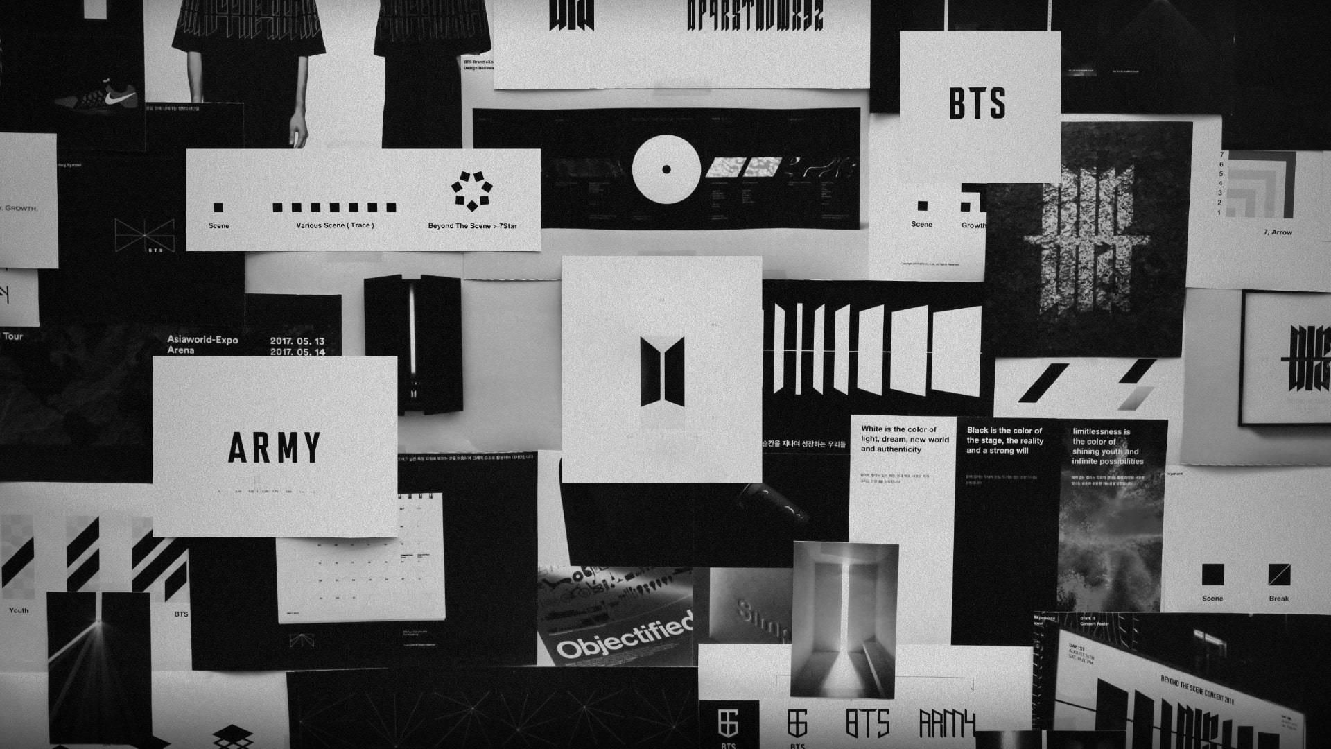 Чорний естетичний колаж з логотипом BTS Шпалери