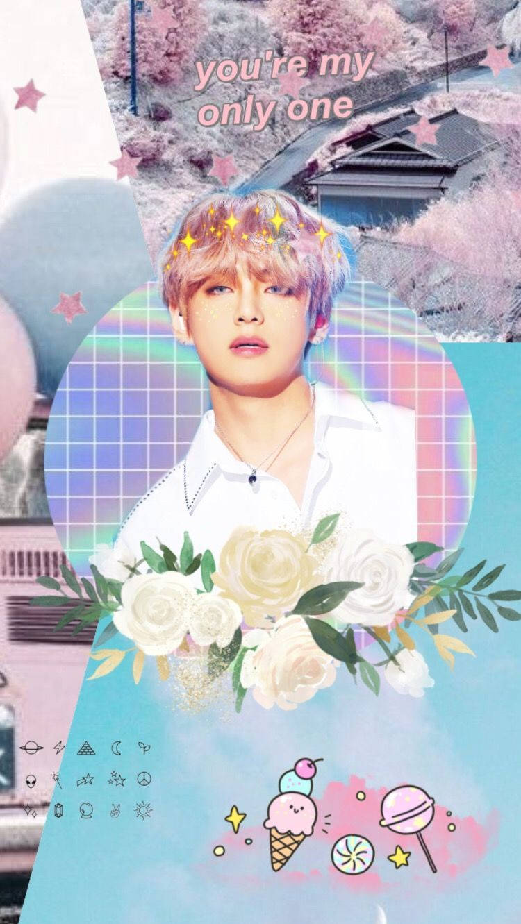 Учасник BTS V в пастельних тонах естетика Шпалери