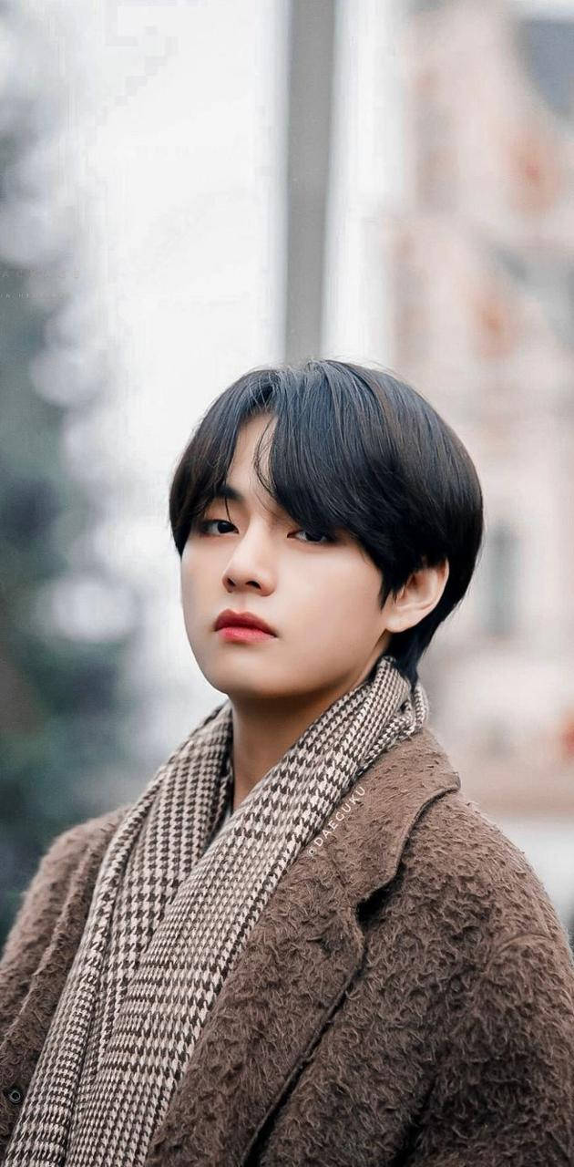 BTS V у коричневому зимовому образі Шпалери