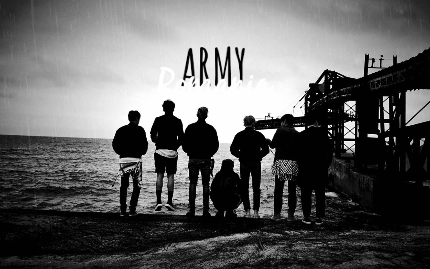 BTS біля моря чорно-білий для ноутбука Шпалери