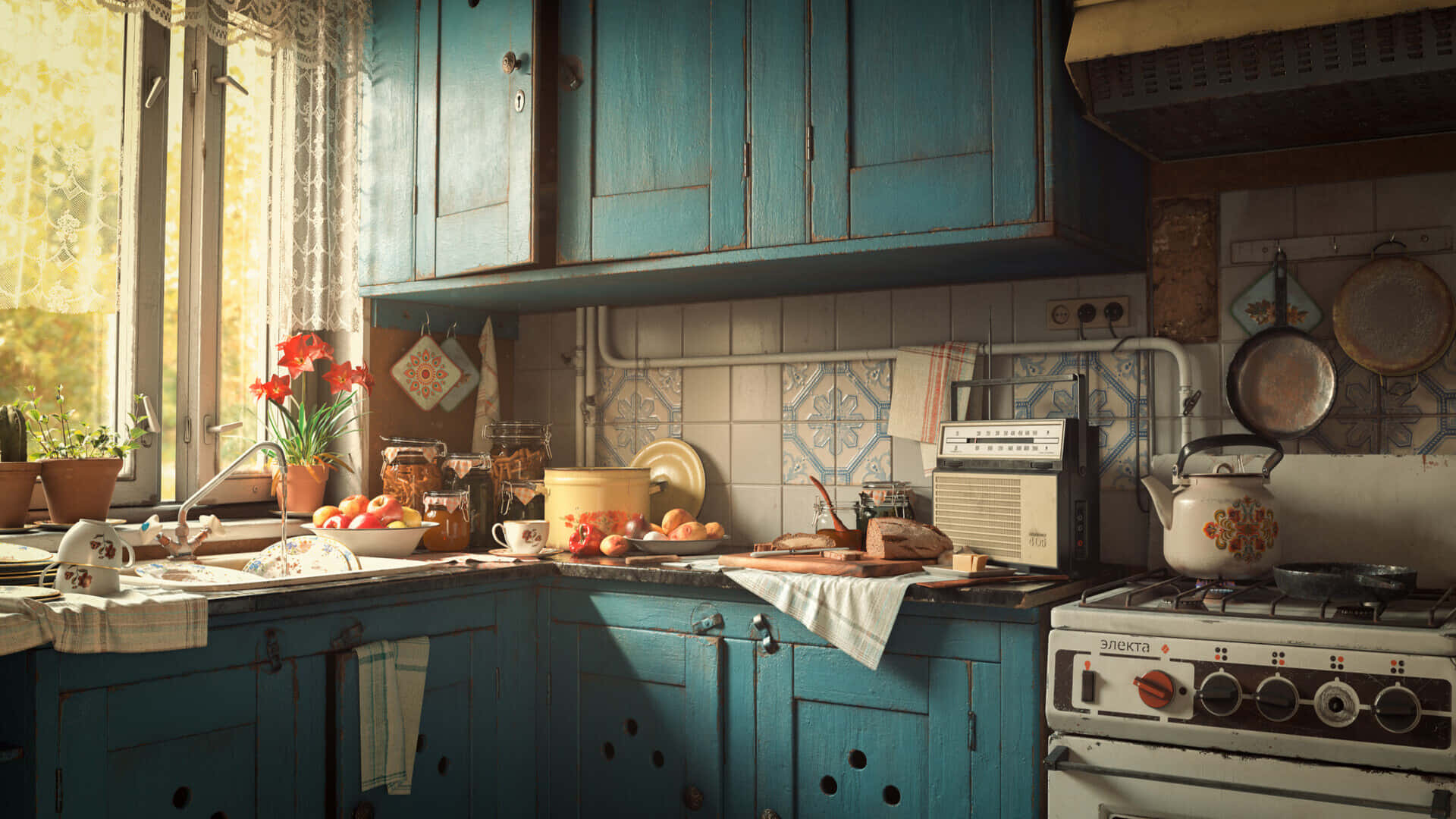 Фон для кухні в стилі Cottage Core 1920x1080 Шпалери