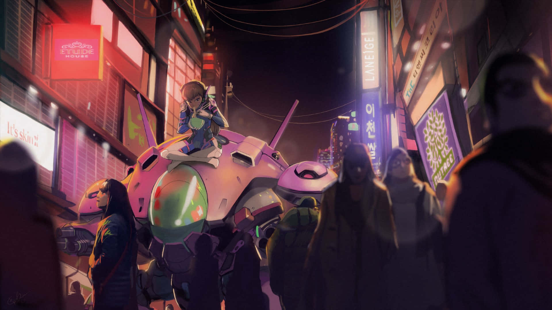 D.va на боевом корабле 1920x1080 фон Overwatch Шпалери