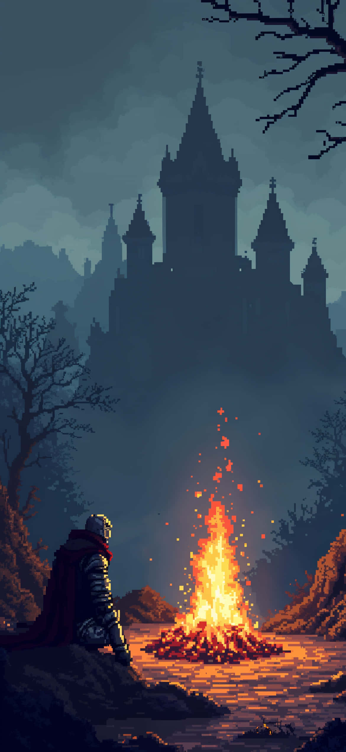 Піксельний арт шпалери Dark Souls - Сцена біля багаття - Ігрові шпалери