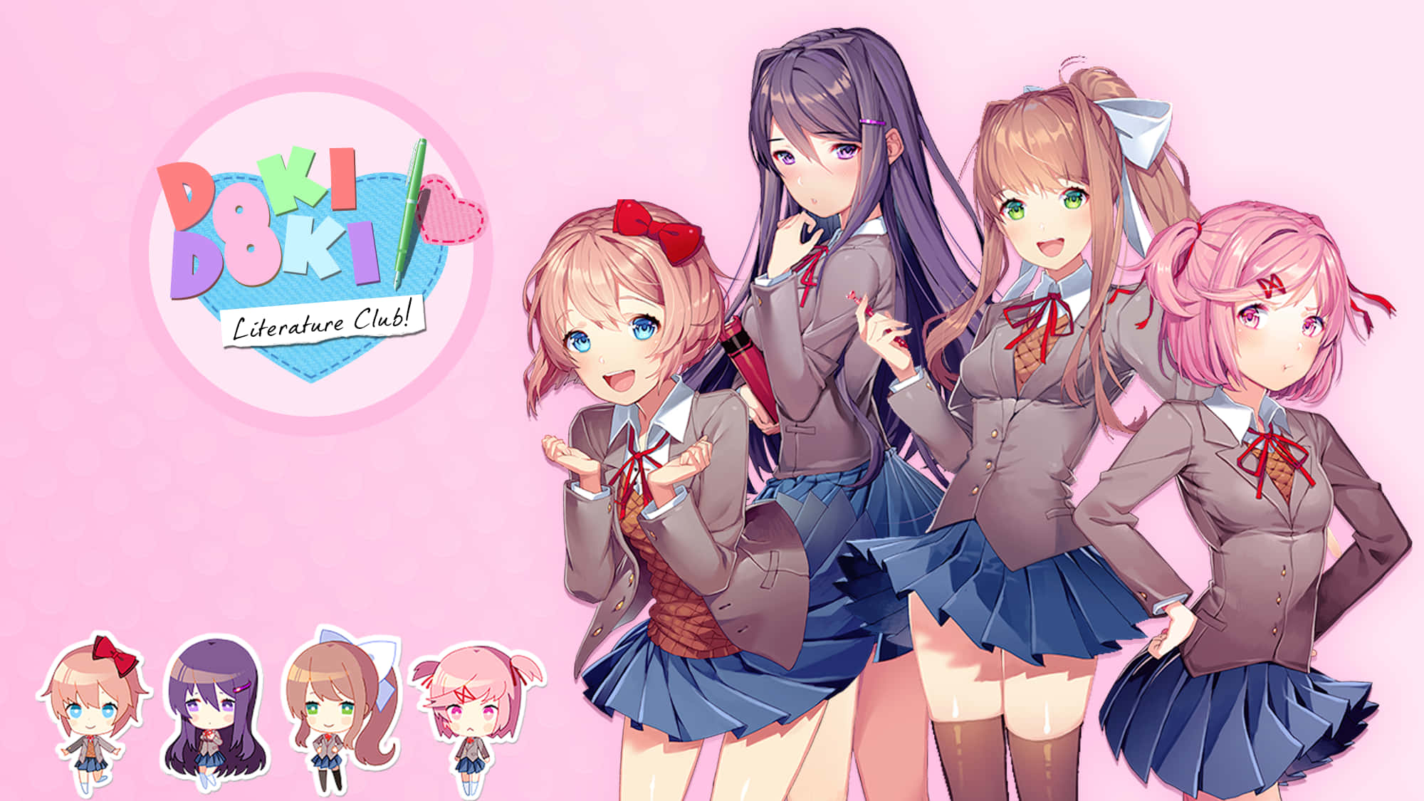Білий фон Ddlc дівчата з логотипом Шпалери