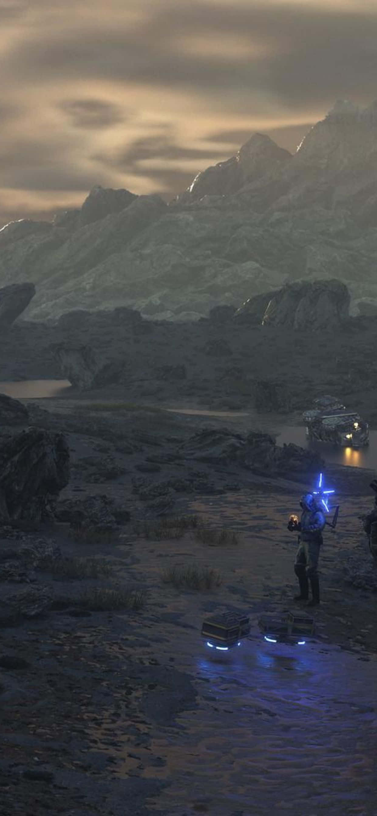 Знаменитая сцена из высоко оцененной видеоигры: Death Stranding для iPhone XS Max. Шпалери