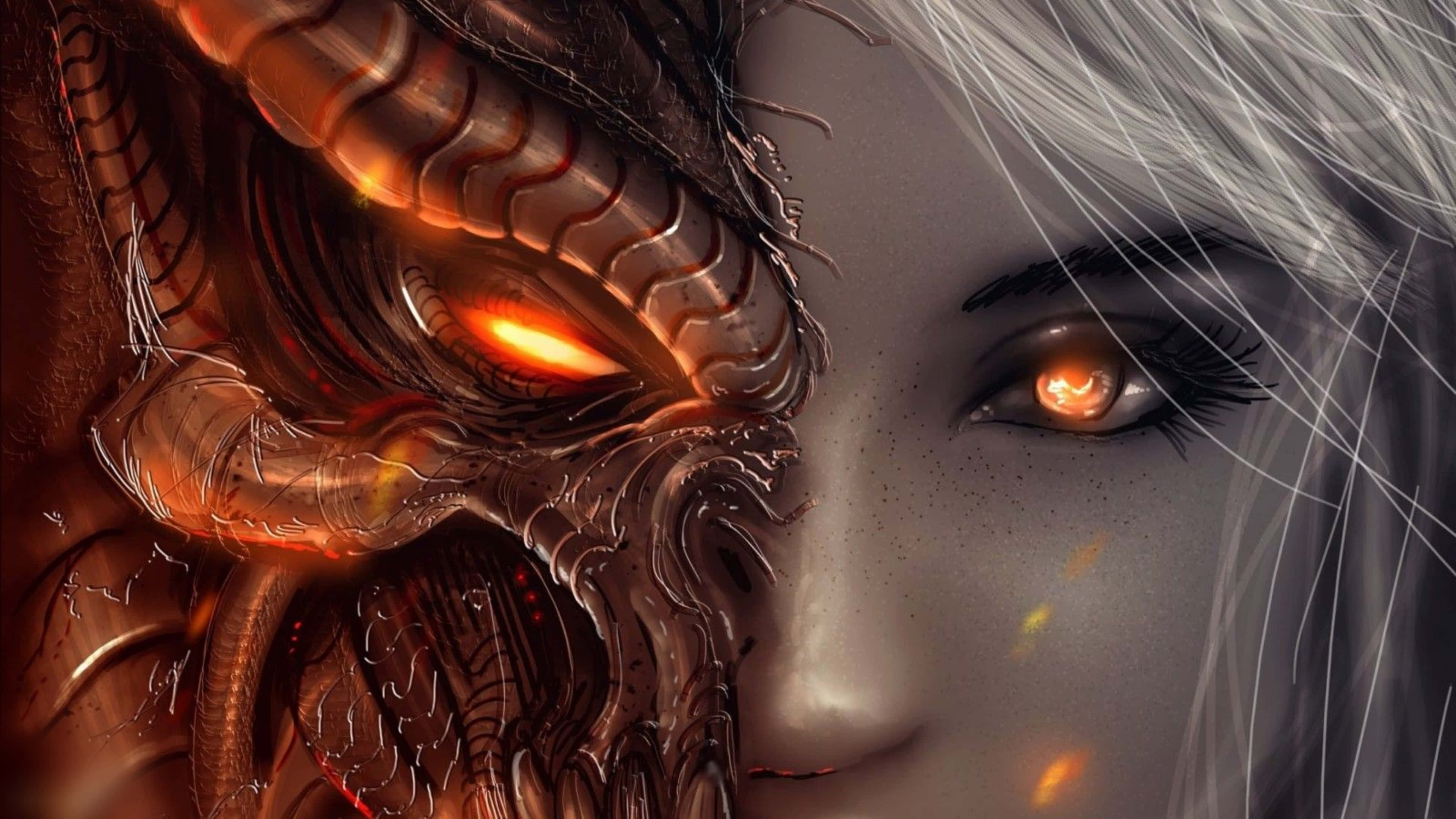 Diablo 4K Полудракон і жінка крупним планом Шпалери