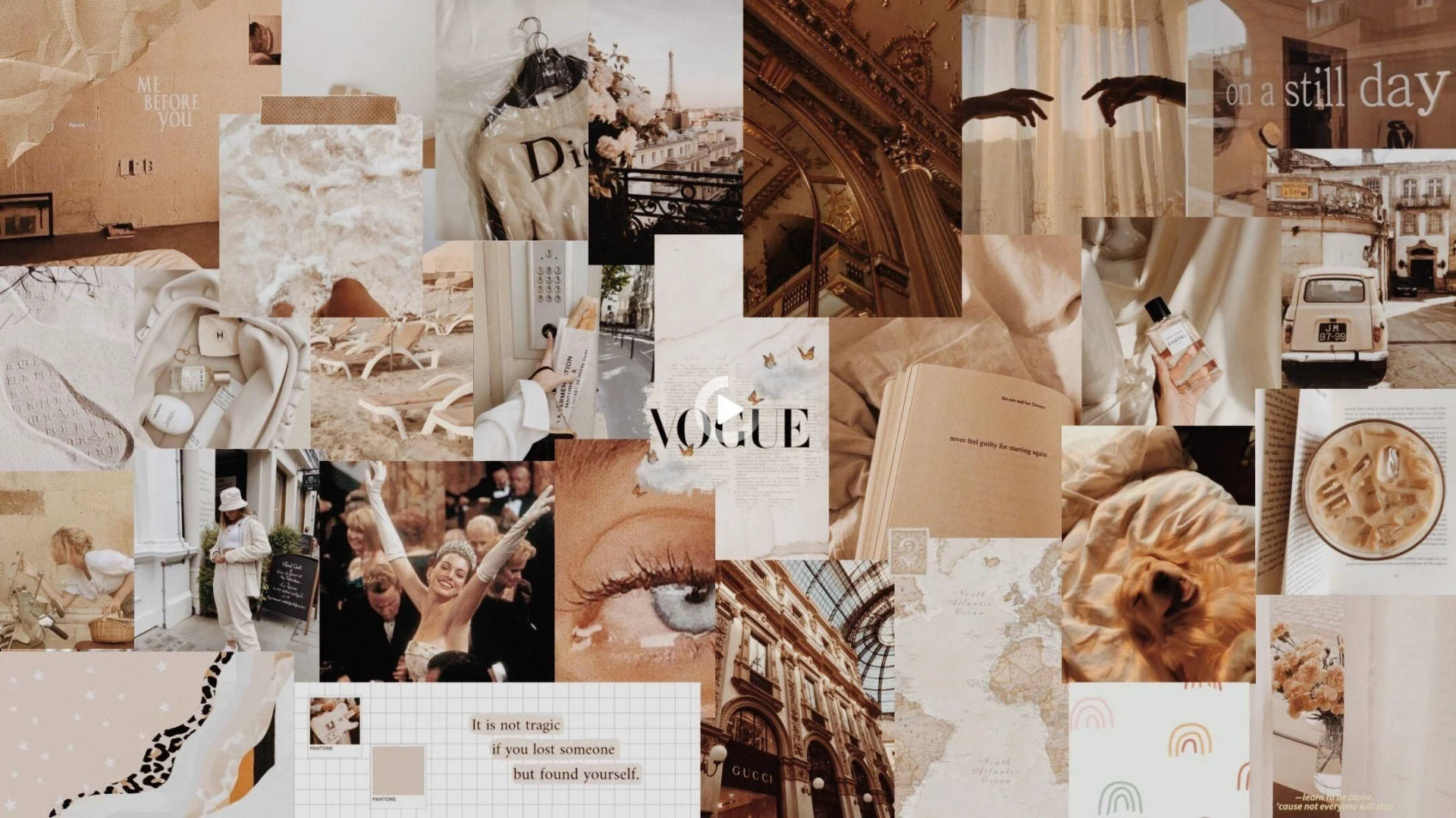 Dior, Gucci, Vogue бежевий естетичний колаж