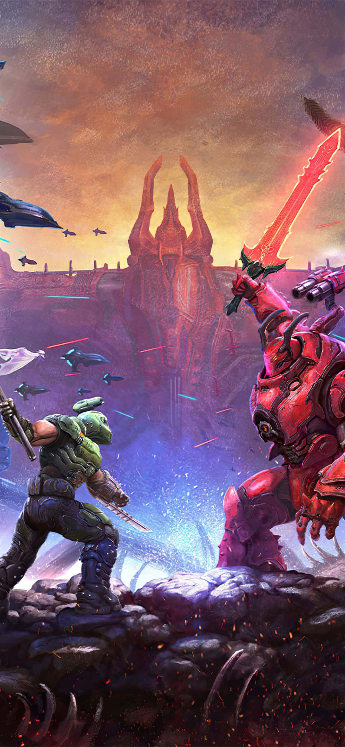 Погрузитесь в мир эпической игры Doom Eternal на вашем iPhone. Шпалери