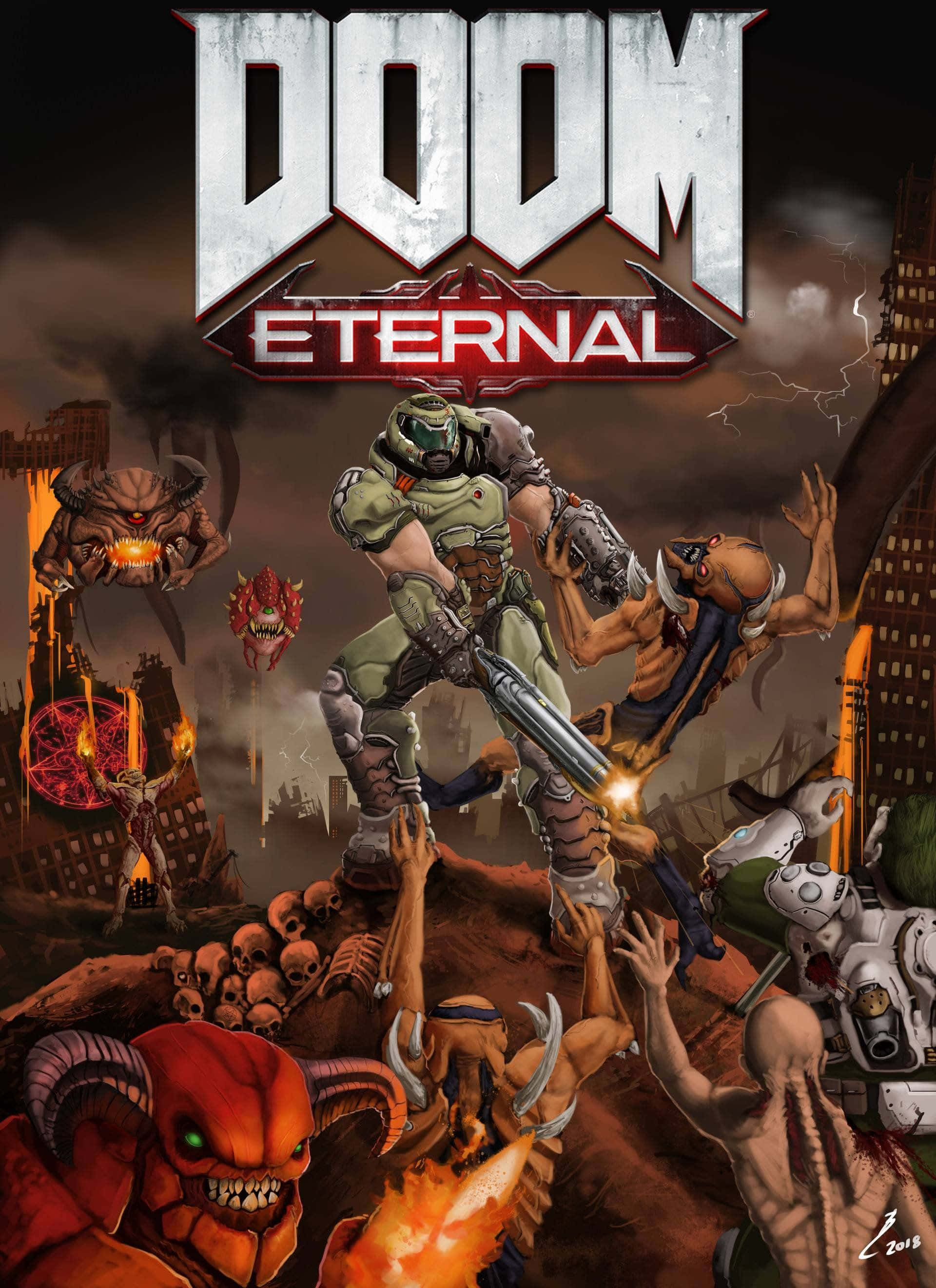 Doom Хлопец Pixel 3xl Doom Фон Шпалери
