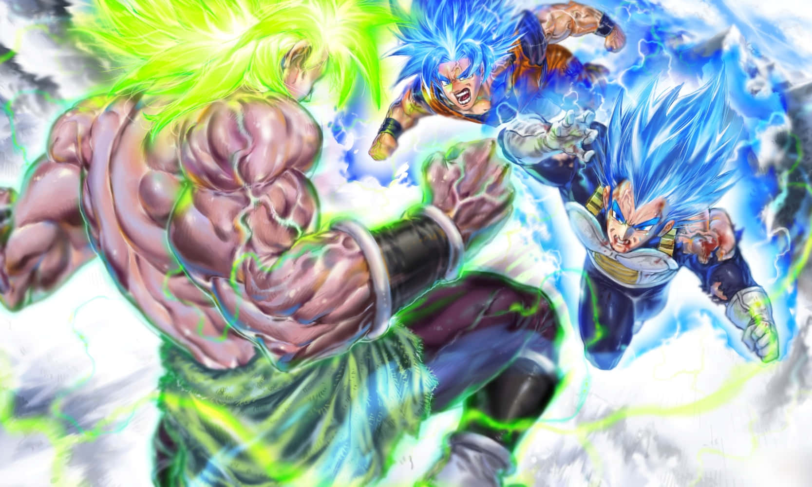 Гоку и Вегета бьются с Броли в Dragon Ball Super Broly. Шпалери