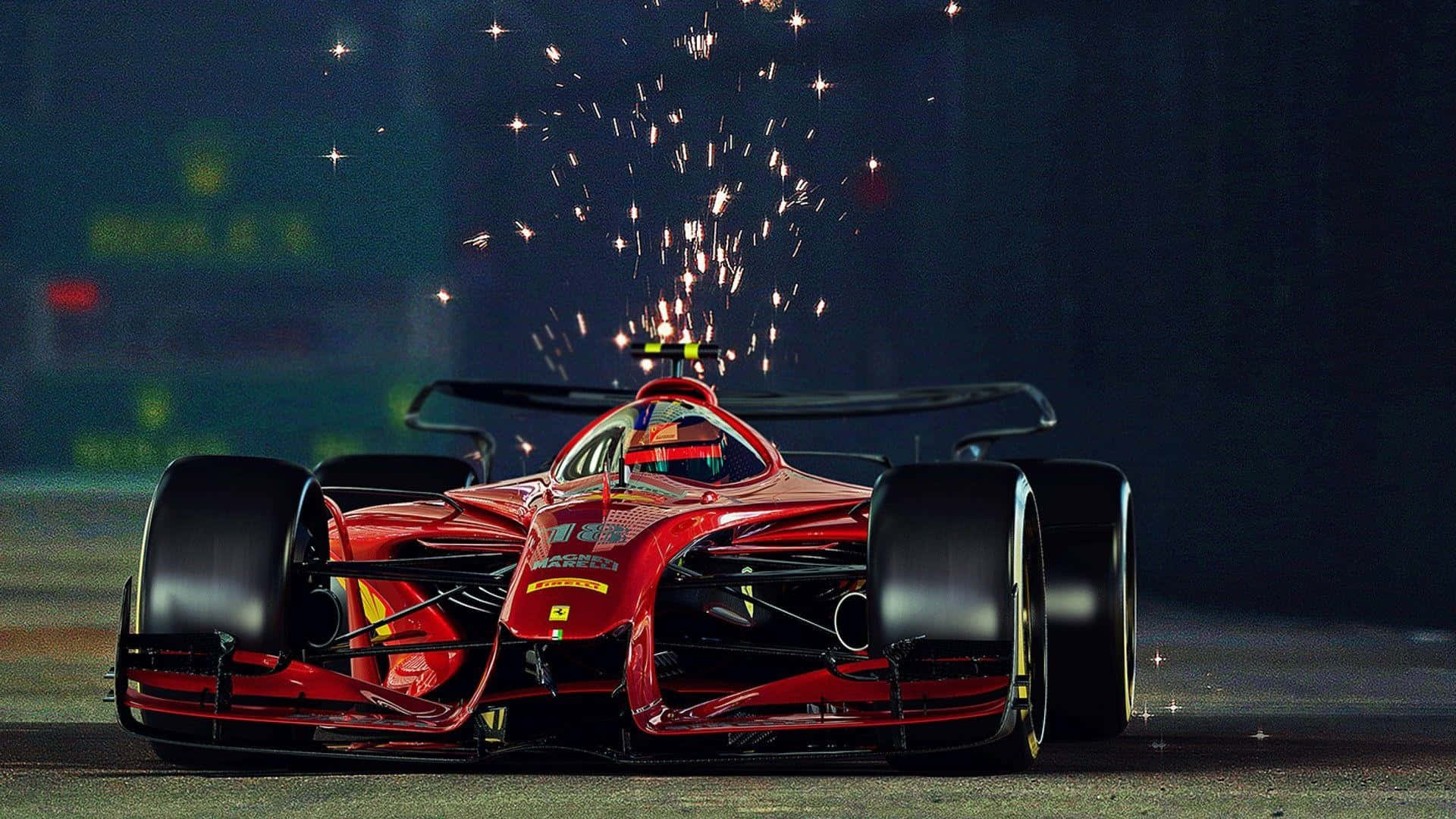 Червоний болід F1 з іскрами Шпалери