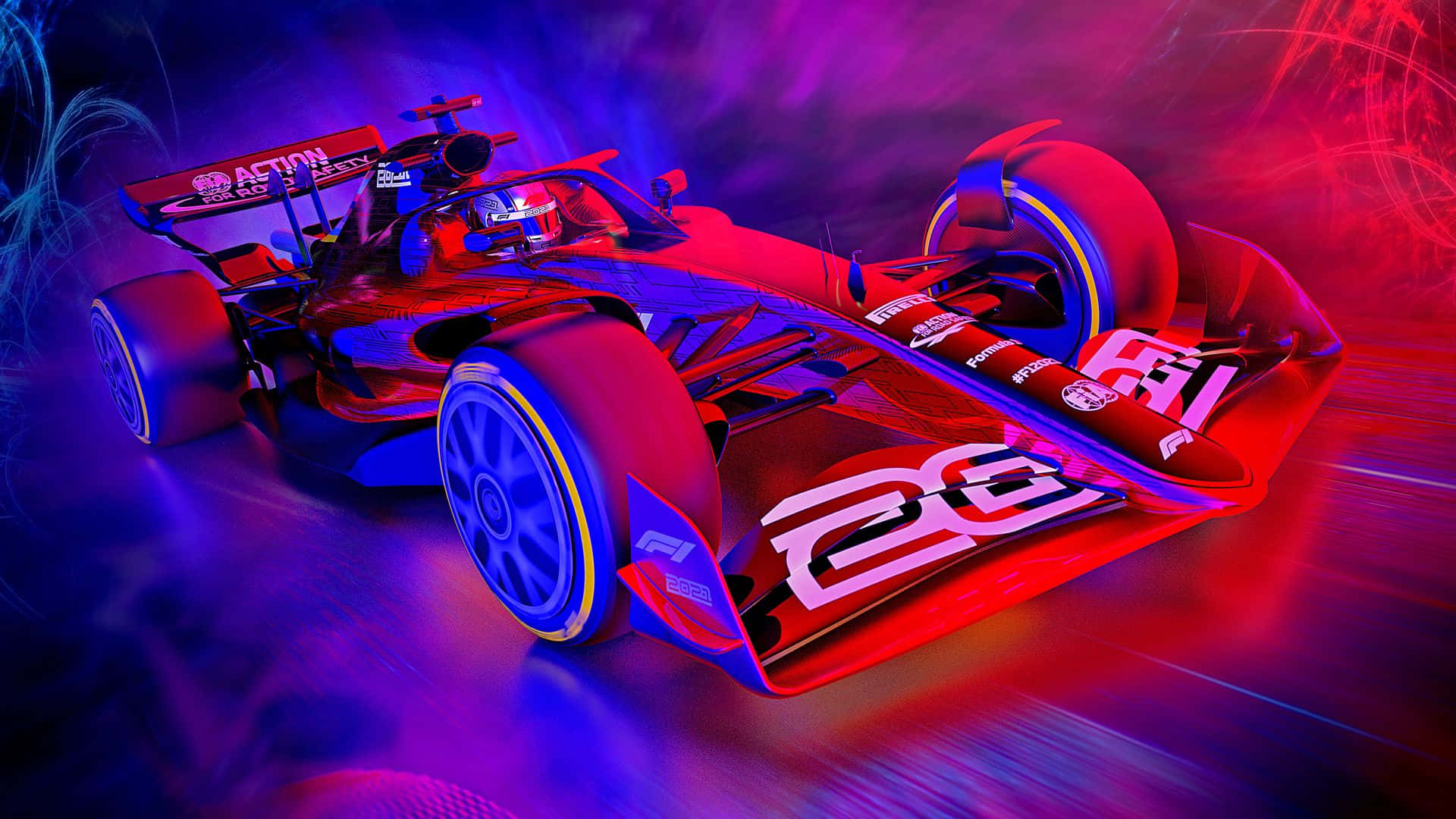 Гоночний автомобіль F1 у фіолетово-червоній естетиці Шпалери
