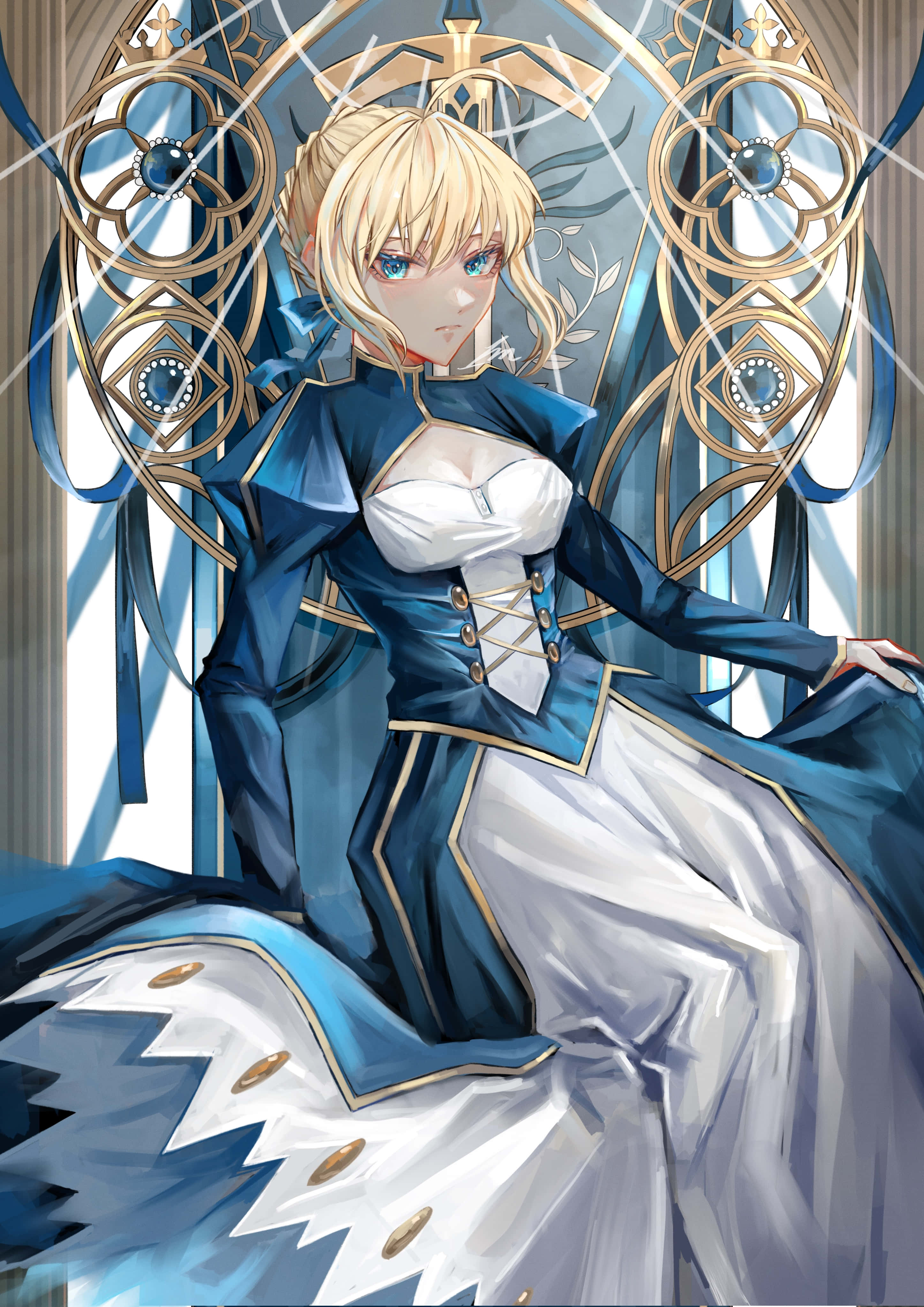 Сейбер Fate Stay Night на стальному трону Шпалери