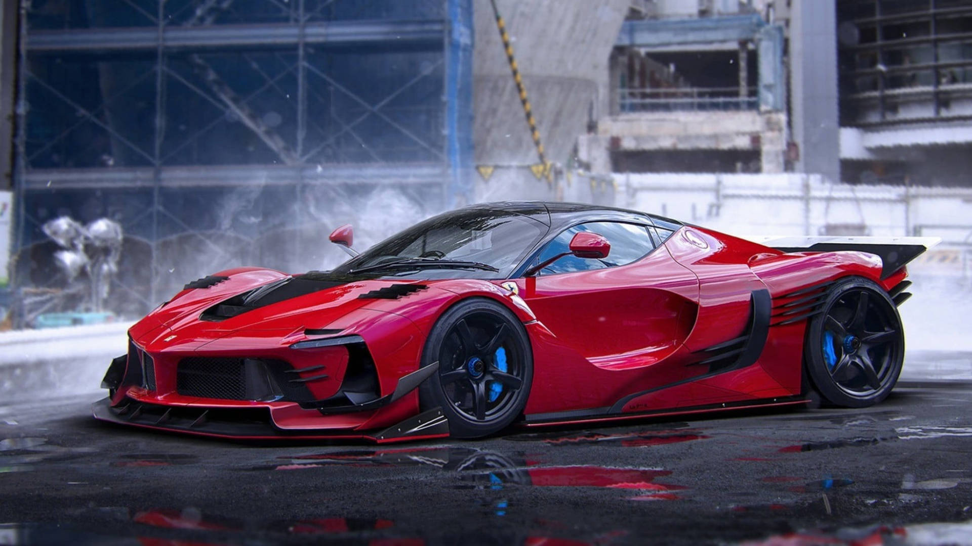 Закинута будівля з Ferrari для iPad Шпалери