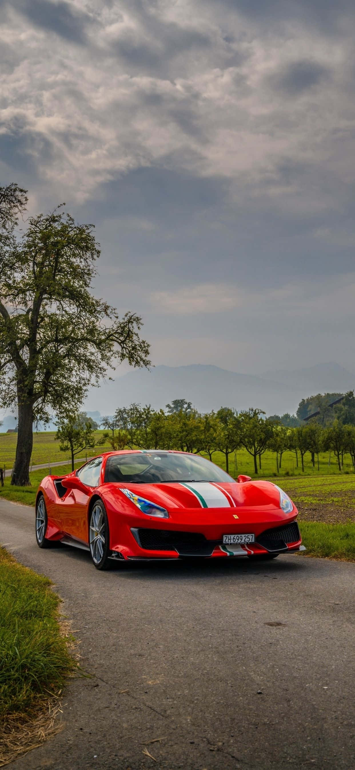 Фон Ferrari для iPhone Xs Max с красным Ferrari 488 Pista Шпалери