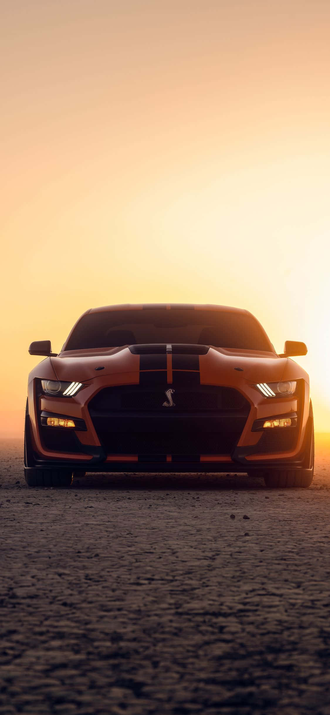 Ford Mustang GT стоит в пустыне на закате Шпалери