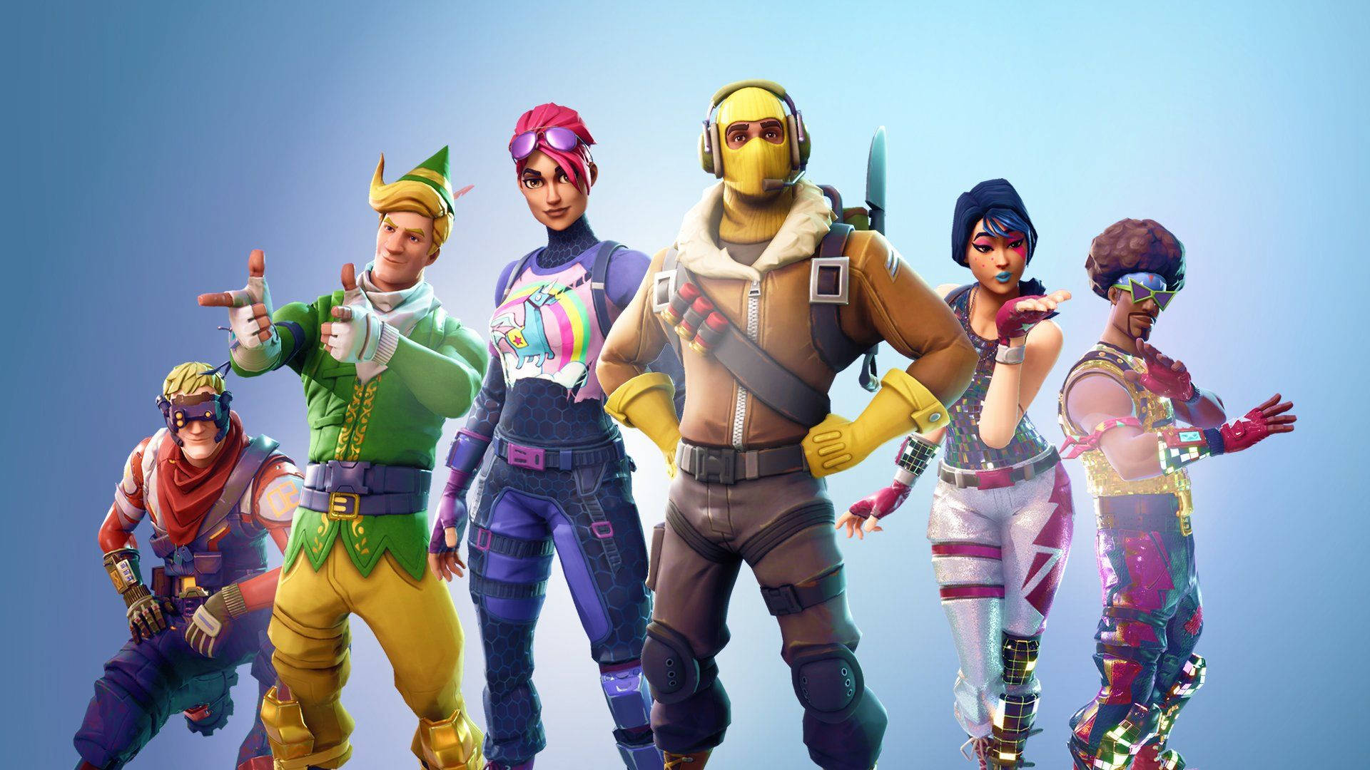 Двоє веселих персонажів Fortnite насолоджуються сонячним днем Шпалери