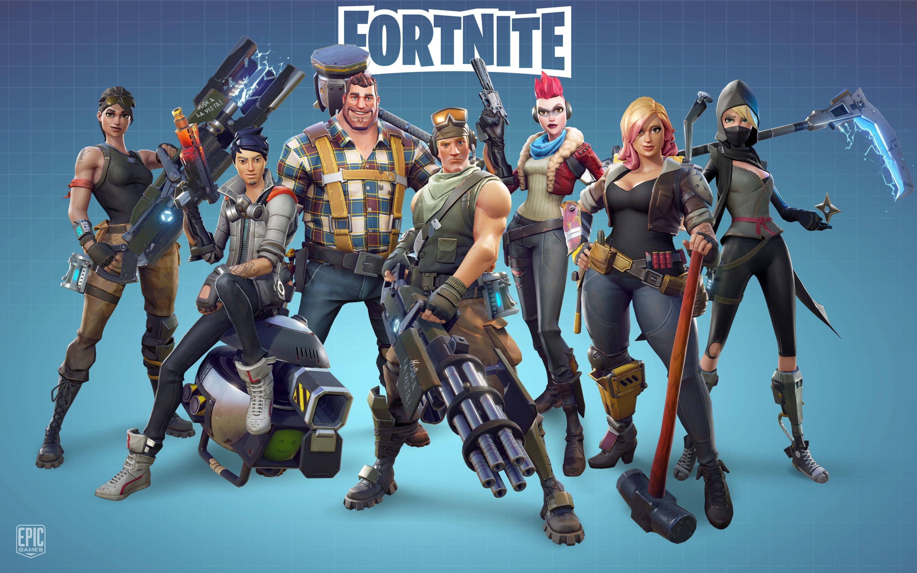 Крутий скін Fortnite зі зброєю в синій естетиці Шпалери