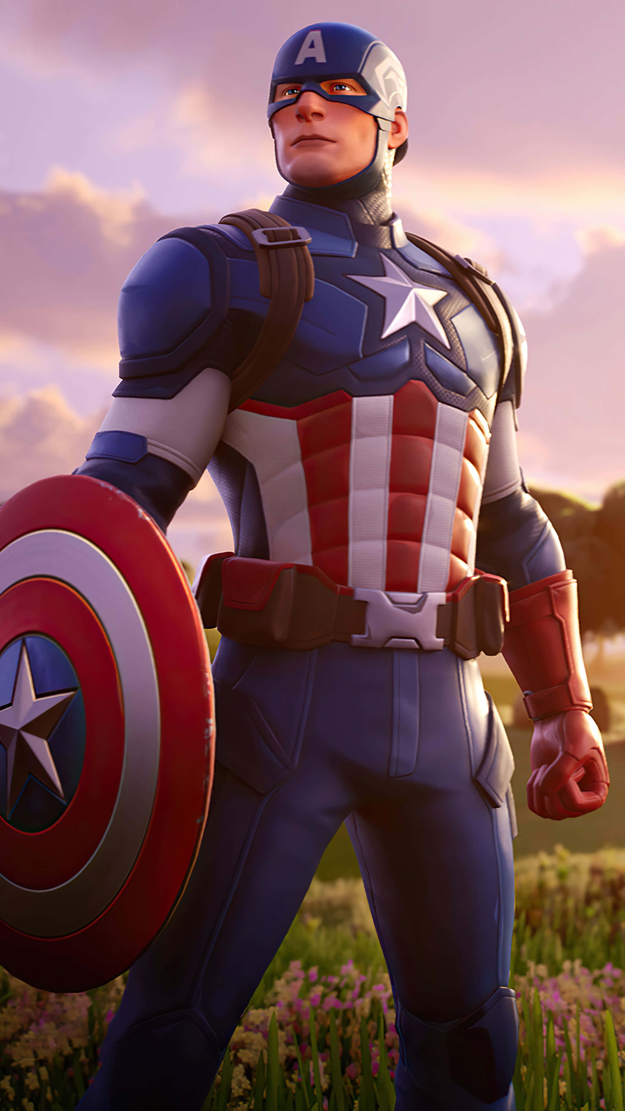 Персонаж Fortnite Капітан Америка на фоні Шпалери