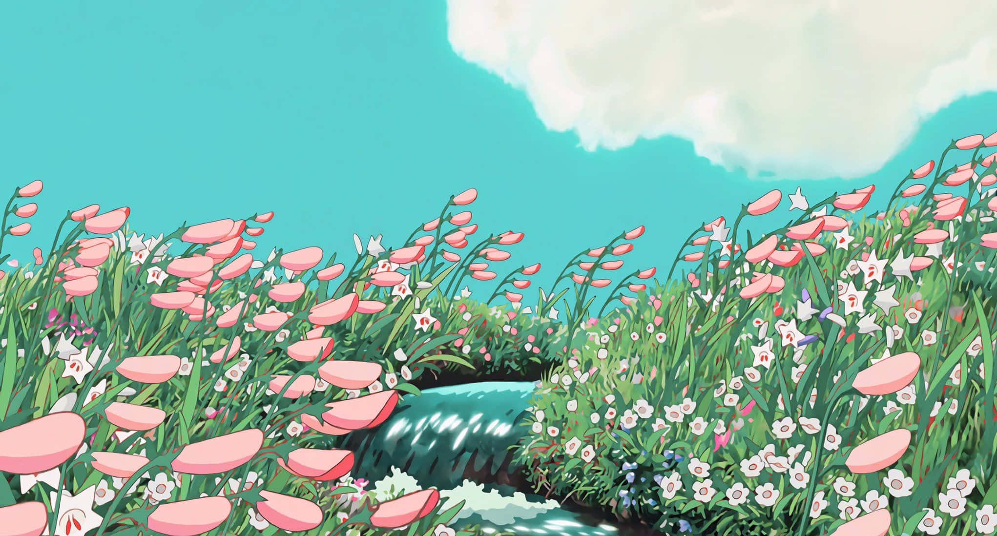 Естетика студії Ghibli: Річка з «Мандрівного замку Хаула» для робочого столу Шпалери