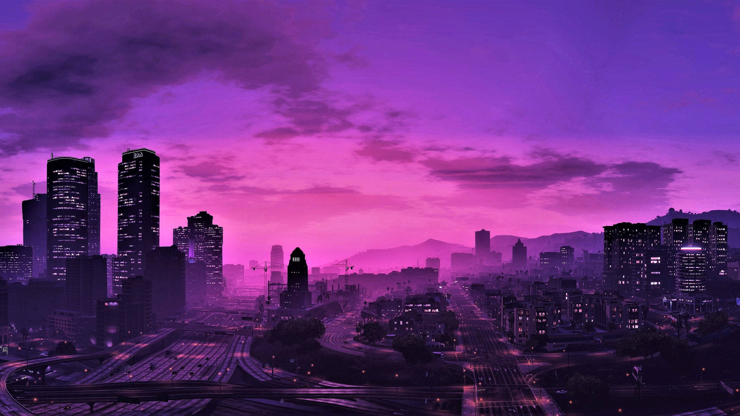 GTA 5 2560x1440 Нічне фіолетове небо Шпалери