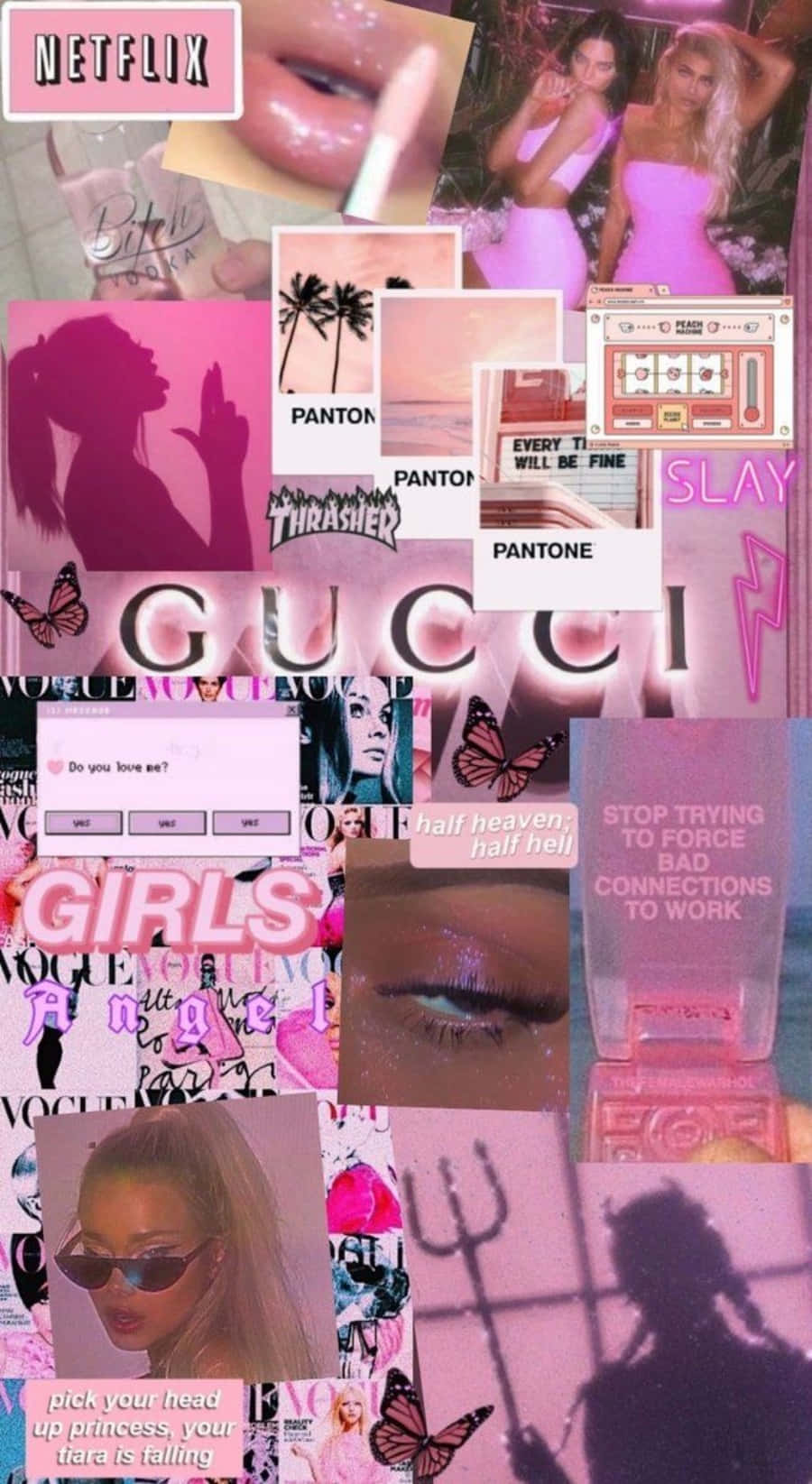 Естетична рожева колація моделей бренду Gucci Шпалери