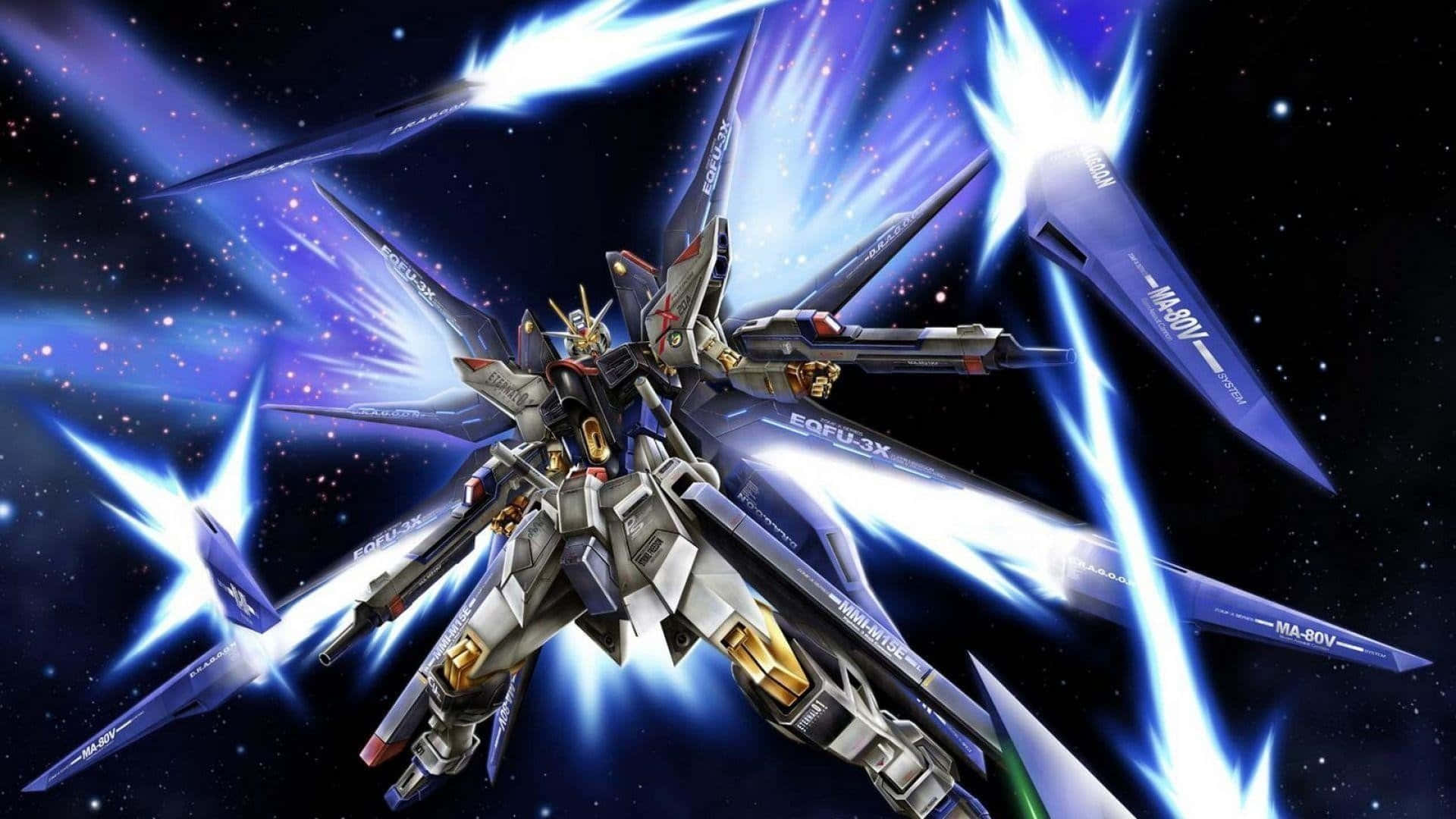 Gundam 00 - космічний корабель із синім світлом Шпалери