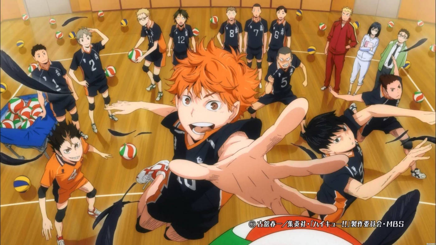 Гра команди Карасуно на майданчику естетика Haikyuu Шпалери