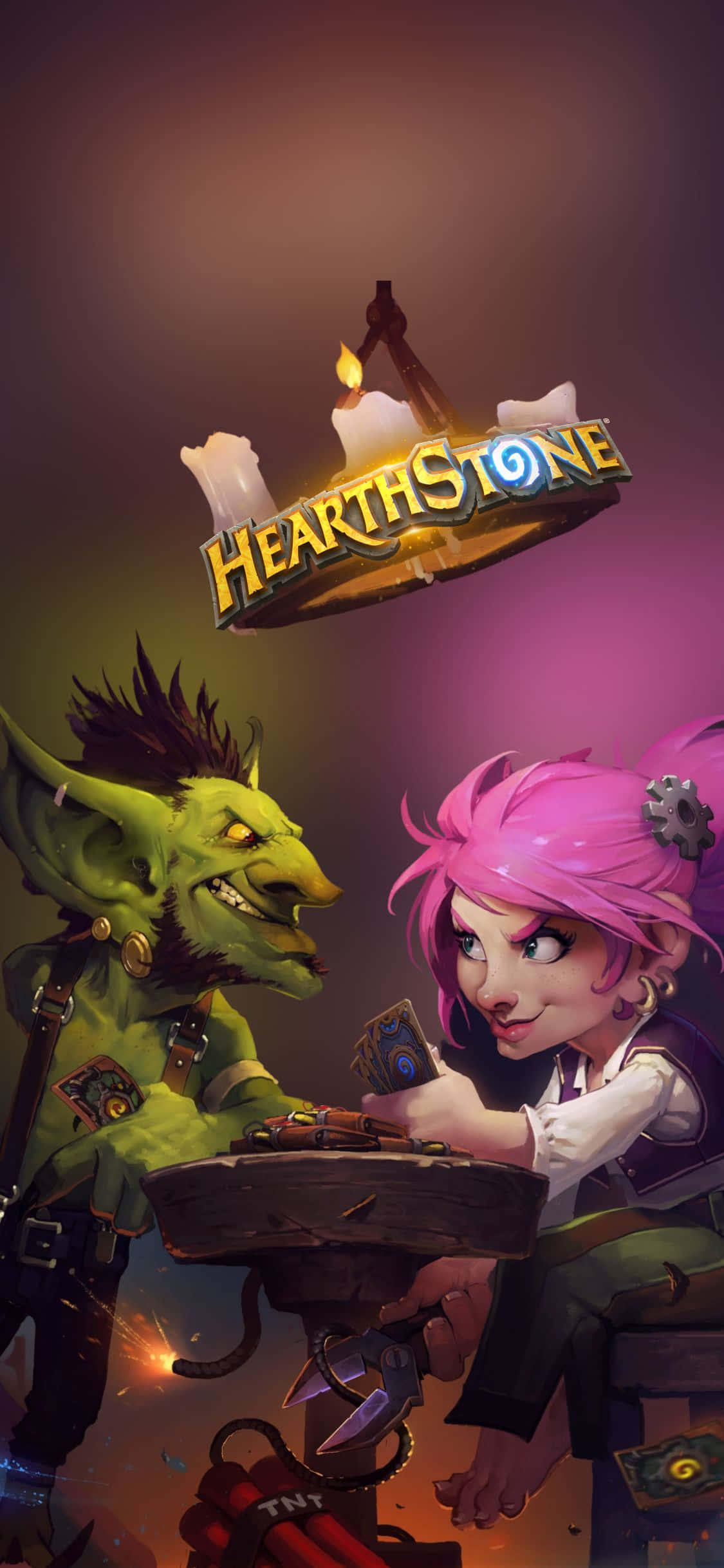 Гоблин и Гном играют в Hearthstone на iPhone XS Шпалери