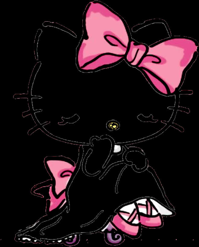 Чорний силует Hello Kitty з рожевим бантом Шпалери