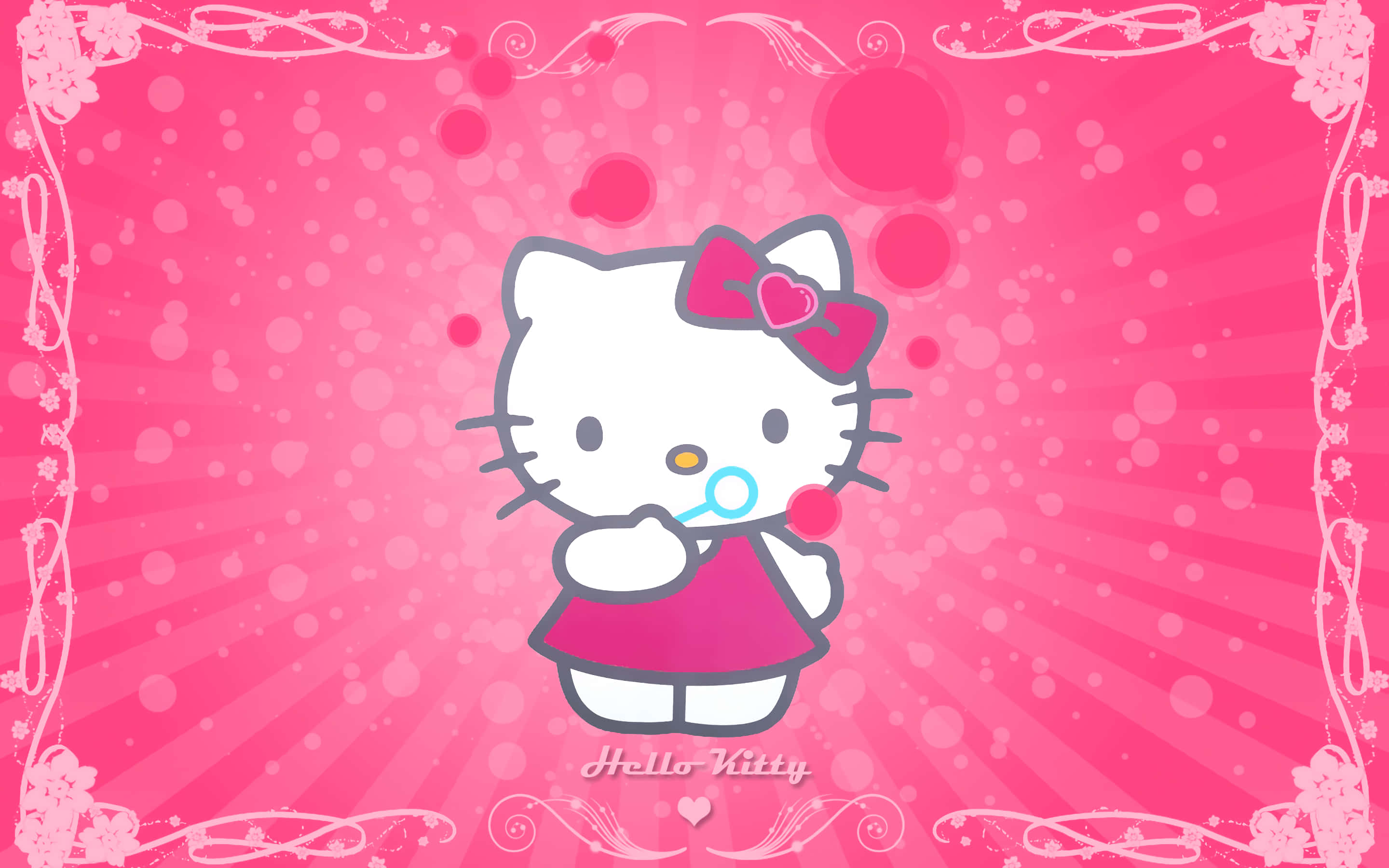 Мила рожева Hello Kitty пускає бульбашки Шпалери