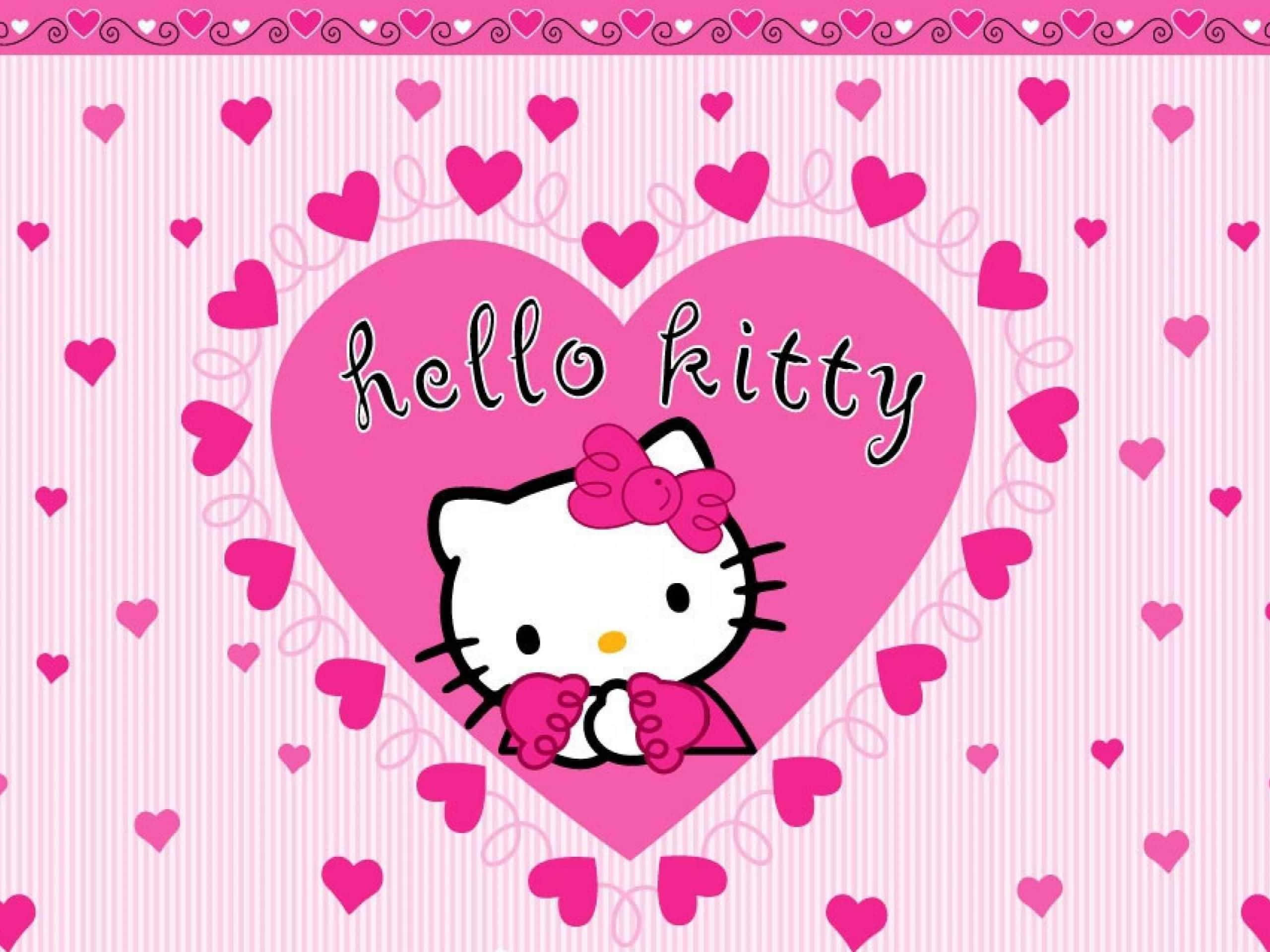 Hello Kitty у рамці у формі серця Шпалери