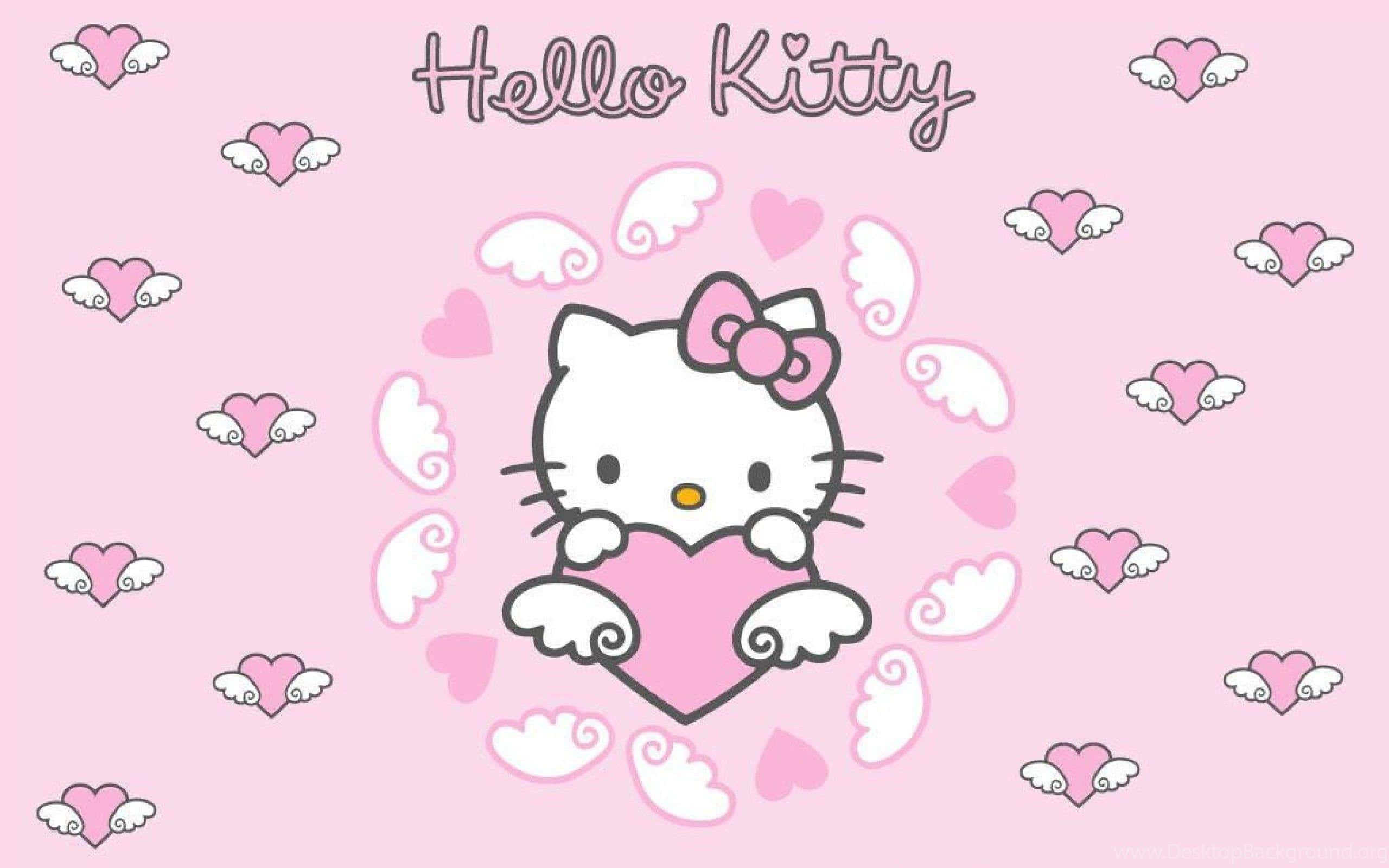 Мила рожева Hello Kitty з крилами та серцем Шпалери