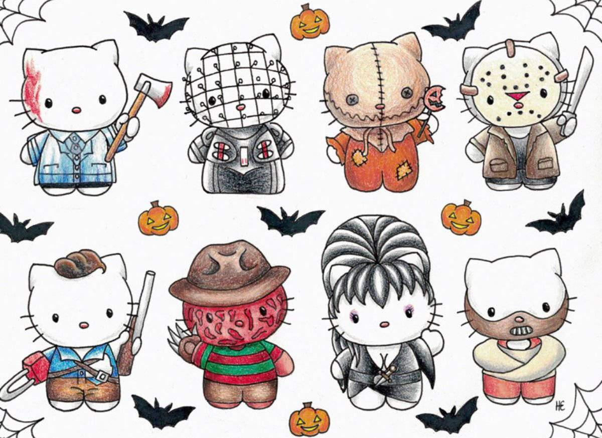 Hello Kitty Хэллоуин скетч-арт Шпалери