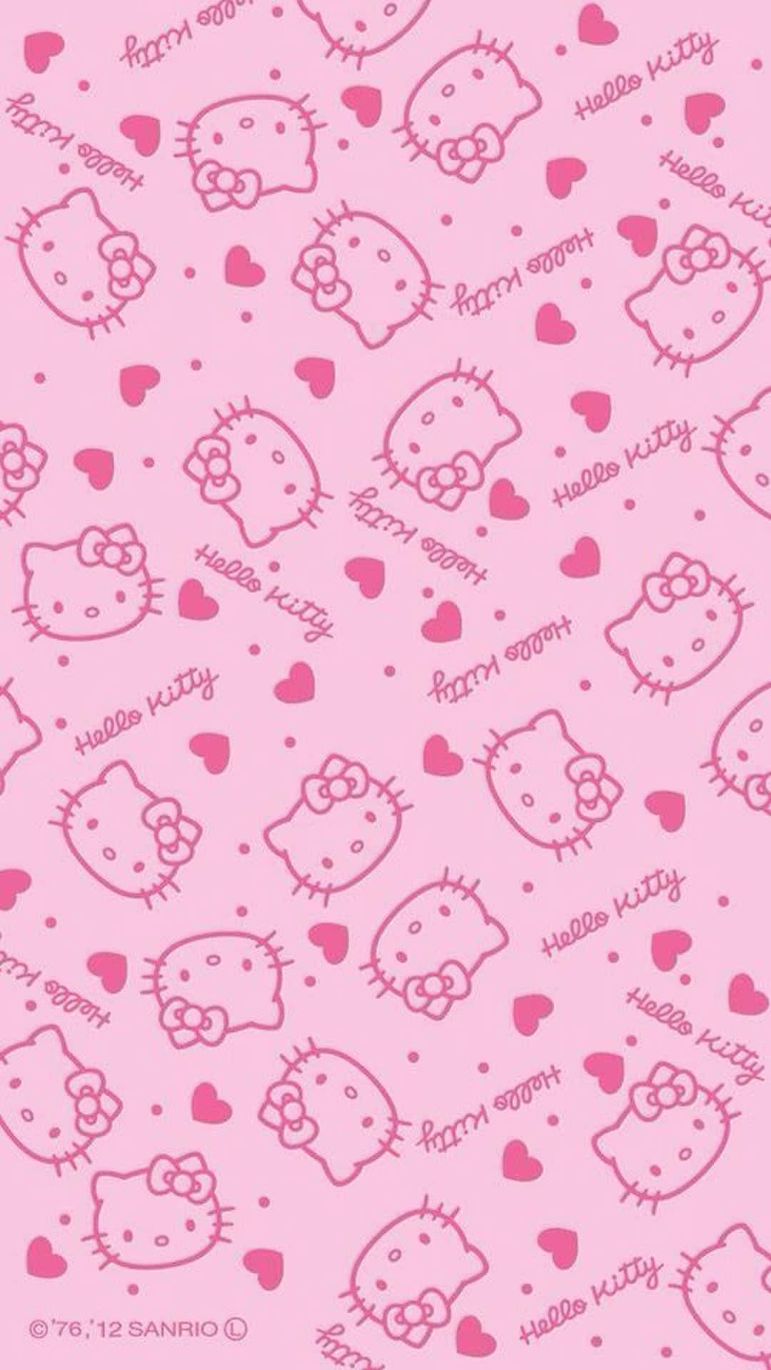 Миле рожеве мистецтво шпалер Hello Kitty з сердечками Шпалери