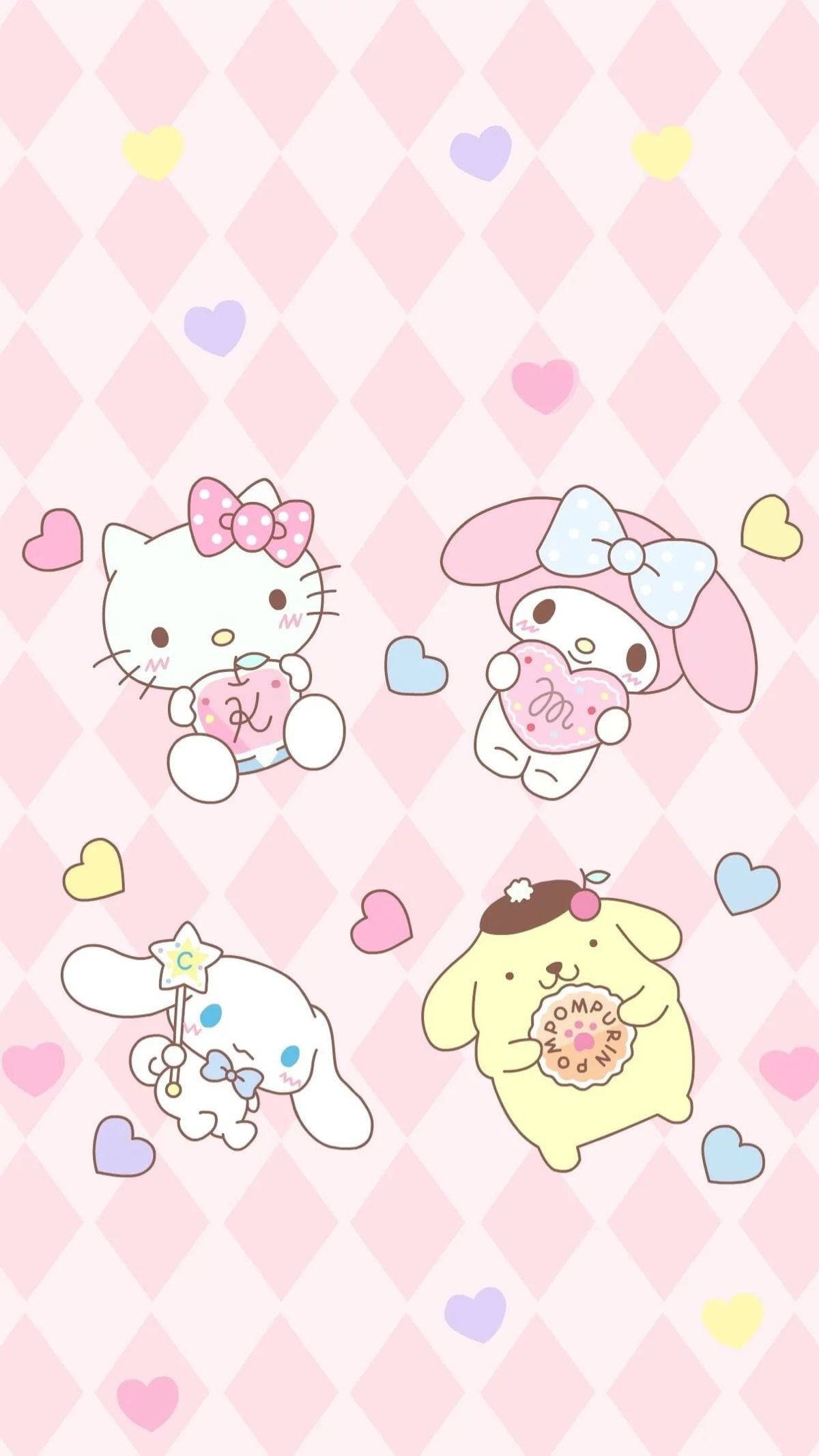 Рожева Hello Kitty у ромбовий візерунок Шпалери