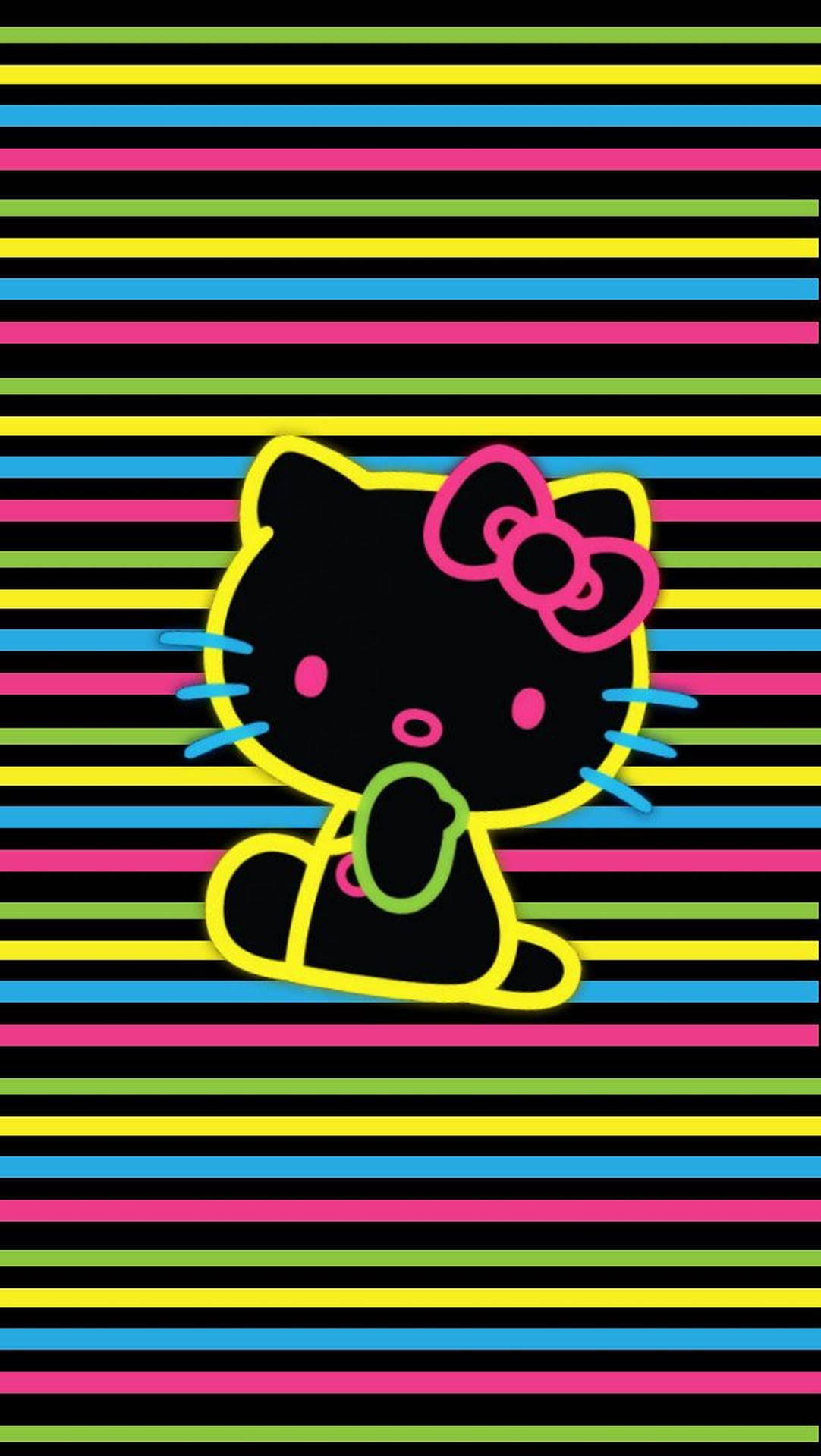Різнокольорові смужки на чорному тлі Hello Kitty Шпалери