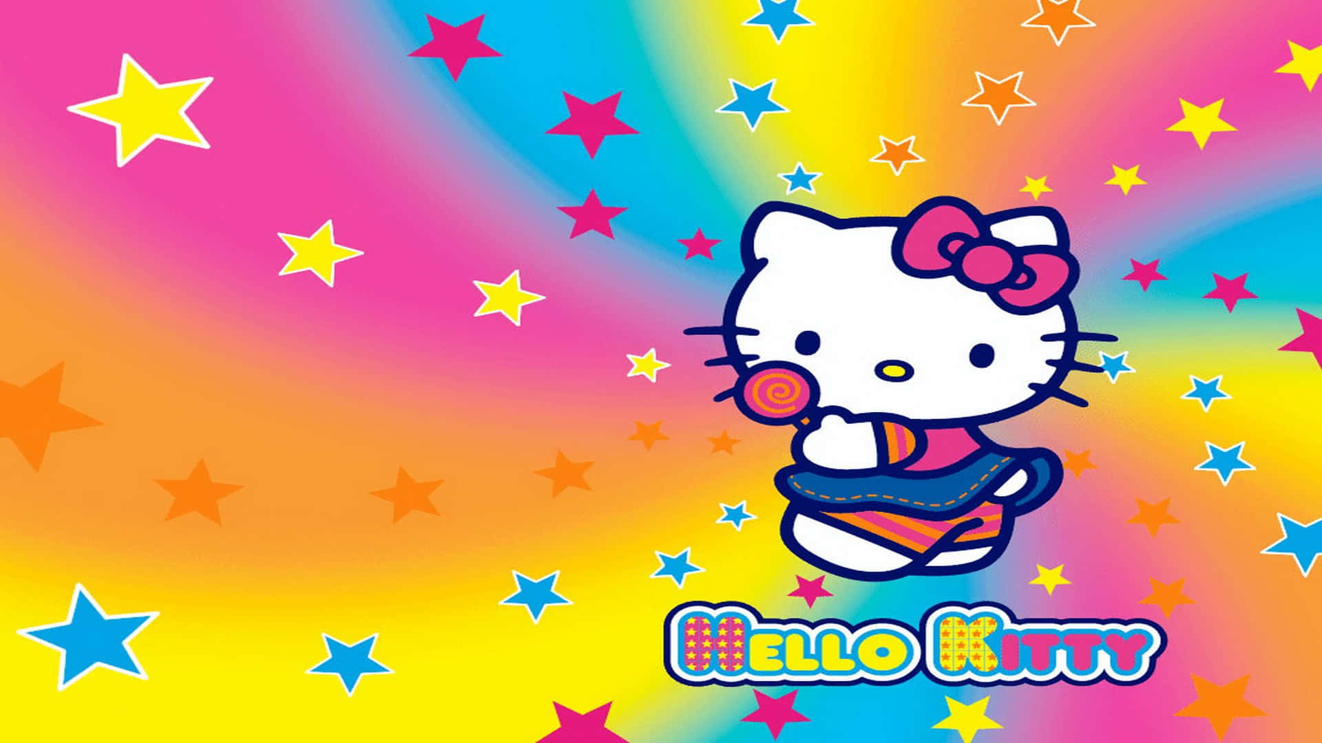 Hello Kitty на барвистому спіральному фоні Шпалери