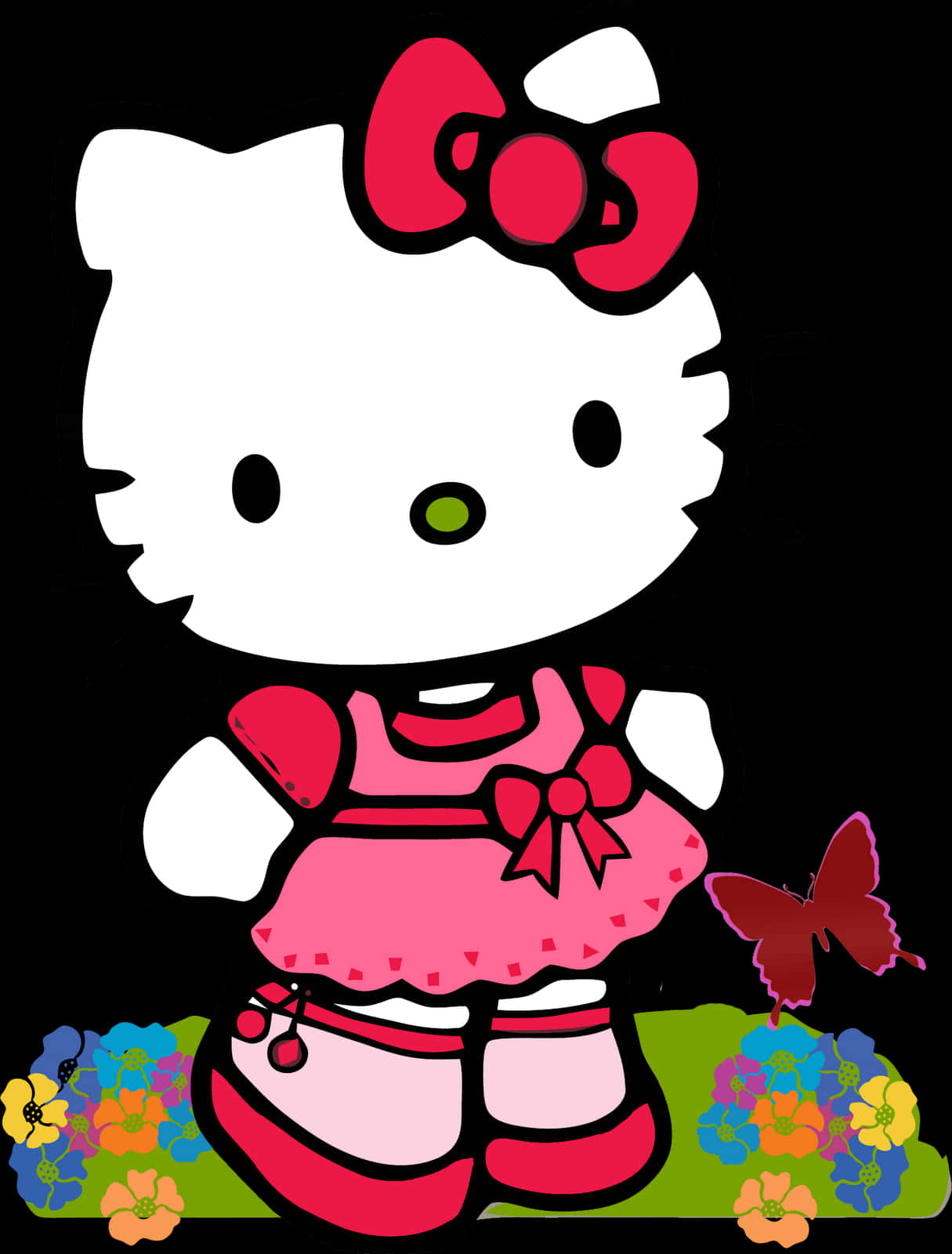 Hello Kitty у рожевій сукні з метеликом Шпалери