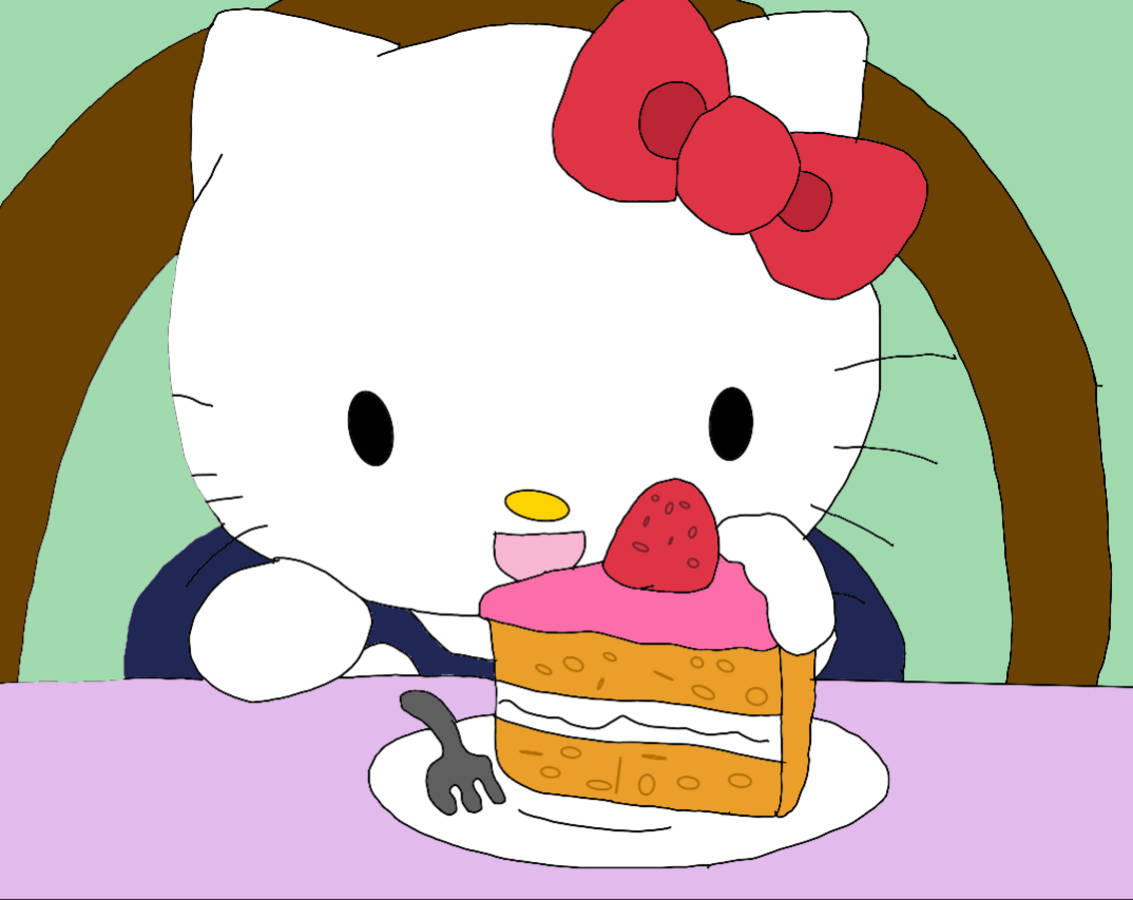 Hello Kitty PFP малює, як їсть торт Шпалери