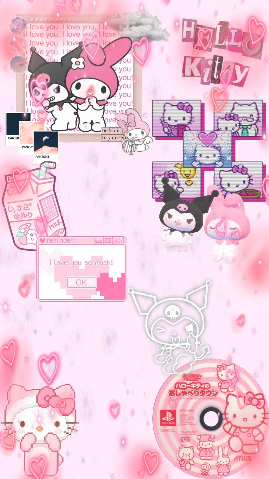 Рожева Hello Kitty з персонажами Sanrio Шпалери