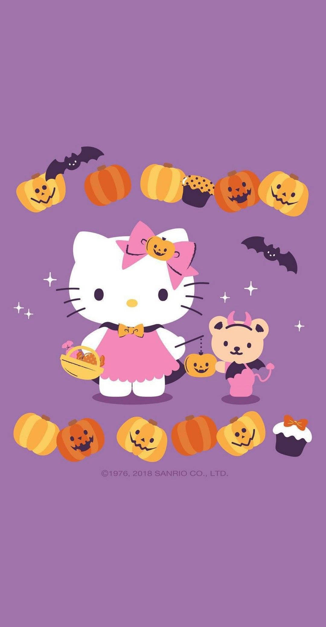 Hello Kitty Хелловін фіолетовий графічний арт Шпалери