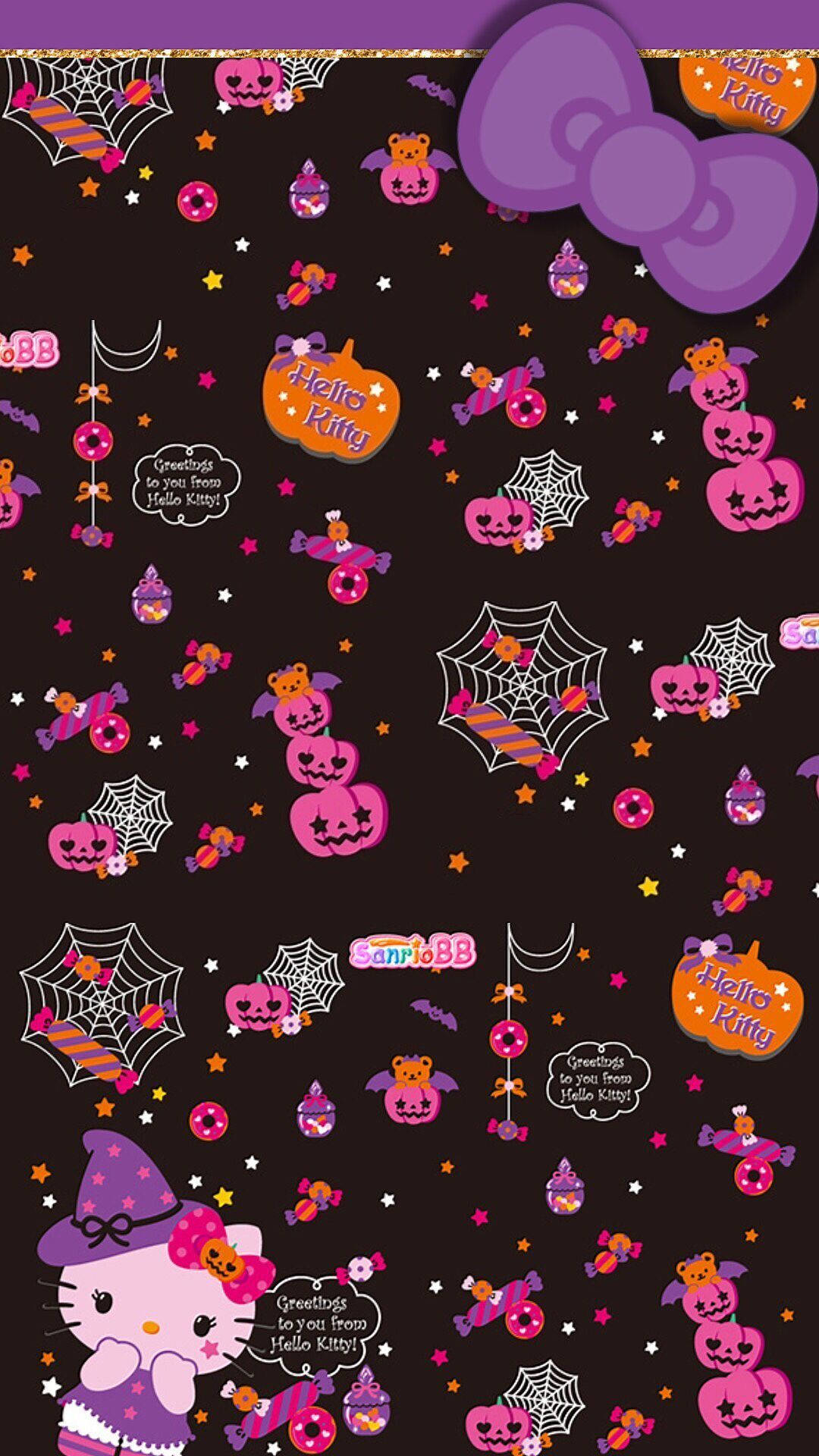 Hello Kitty Хелловін у фіолетовій тематиці Шпалери