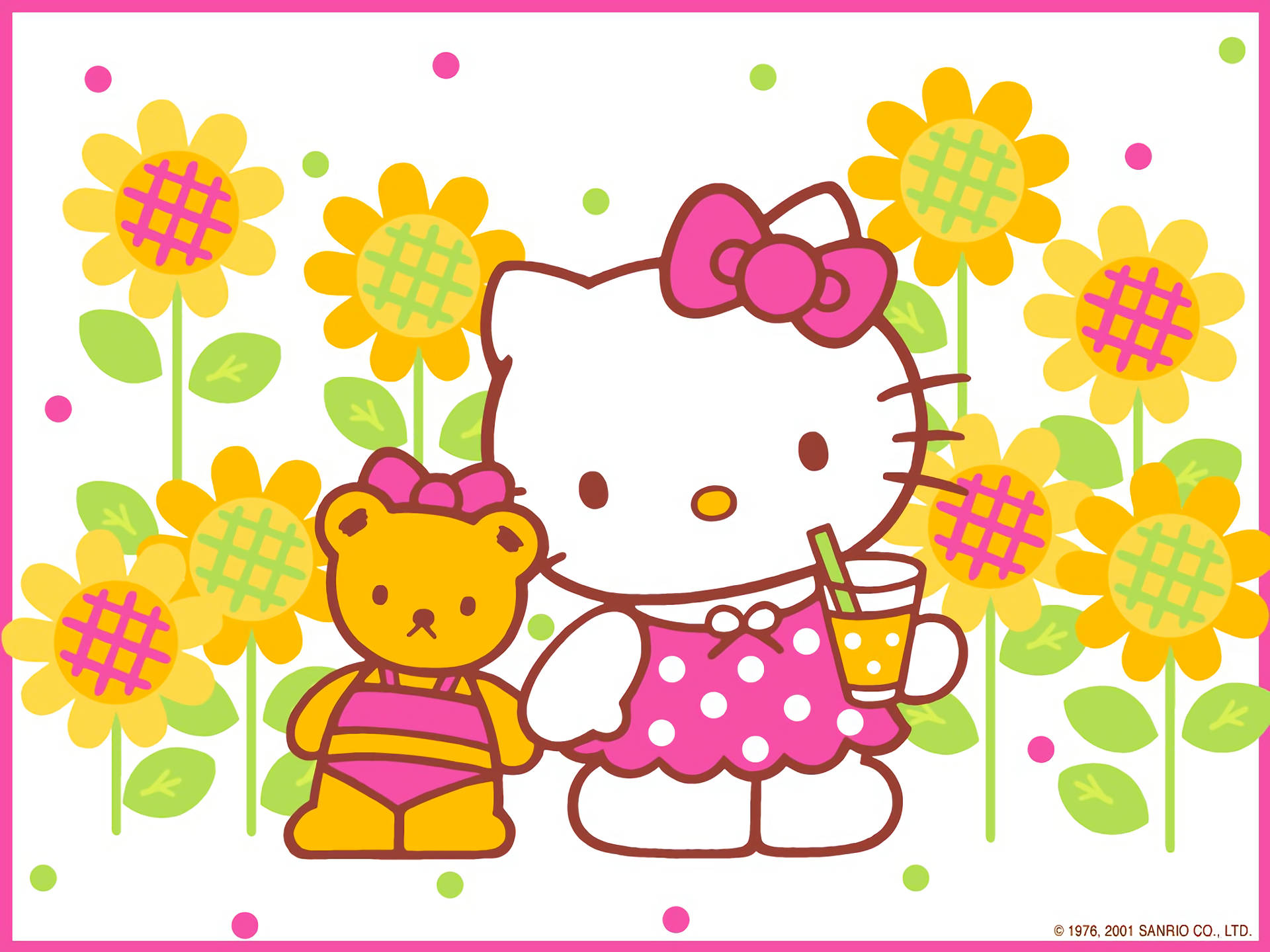 Коричневий ведмідь та естетика Hello Kitty Шпалери