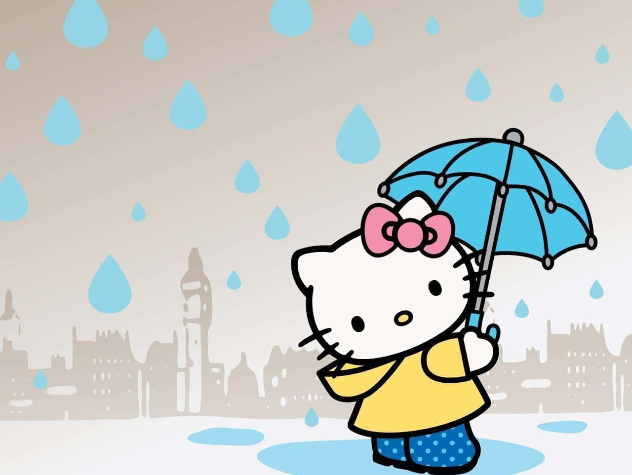 Hello Kitty Дощове місто на ноутбук Шпалери