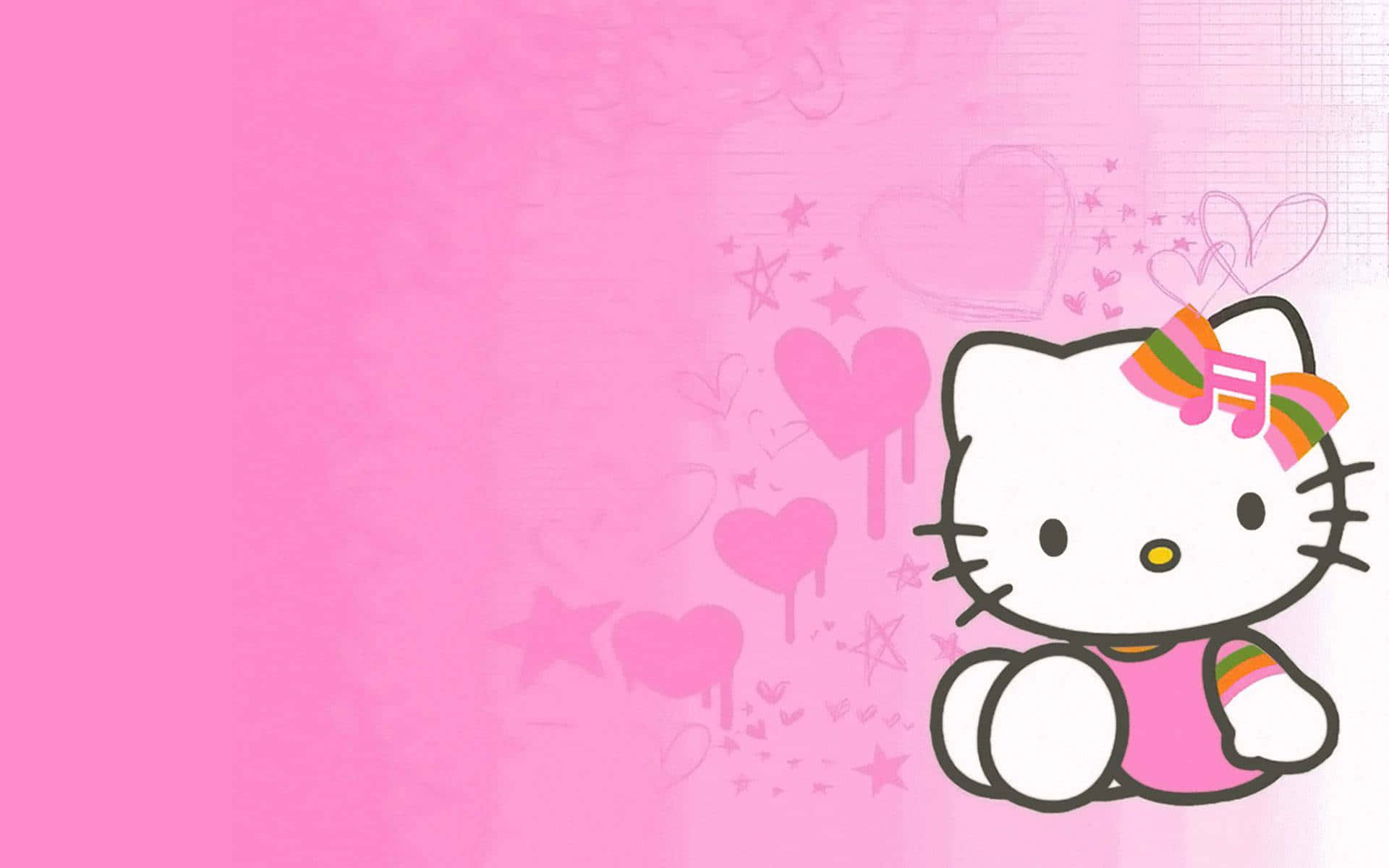 Hello Kitty з помаранчевим та зеленим бантом на фоні Шпалери