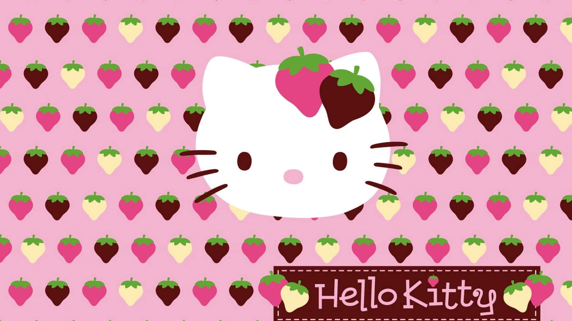 Hello Kitty на фоні полуничних візерунків Шпалери