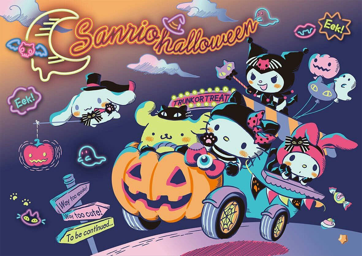 Hello Kitty Хеллоуін гарбузовая машина Шпалери