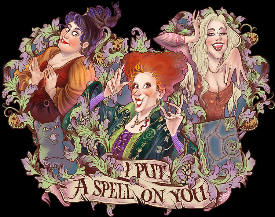 Ілюстрація сестер Сандерсон з «Hocus Pocus» Шпалери