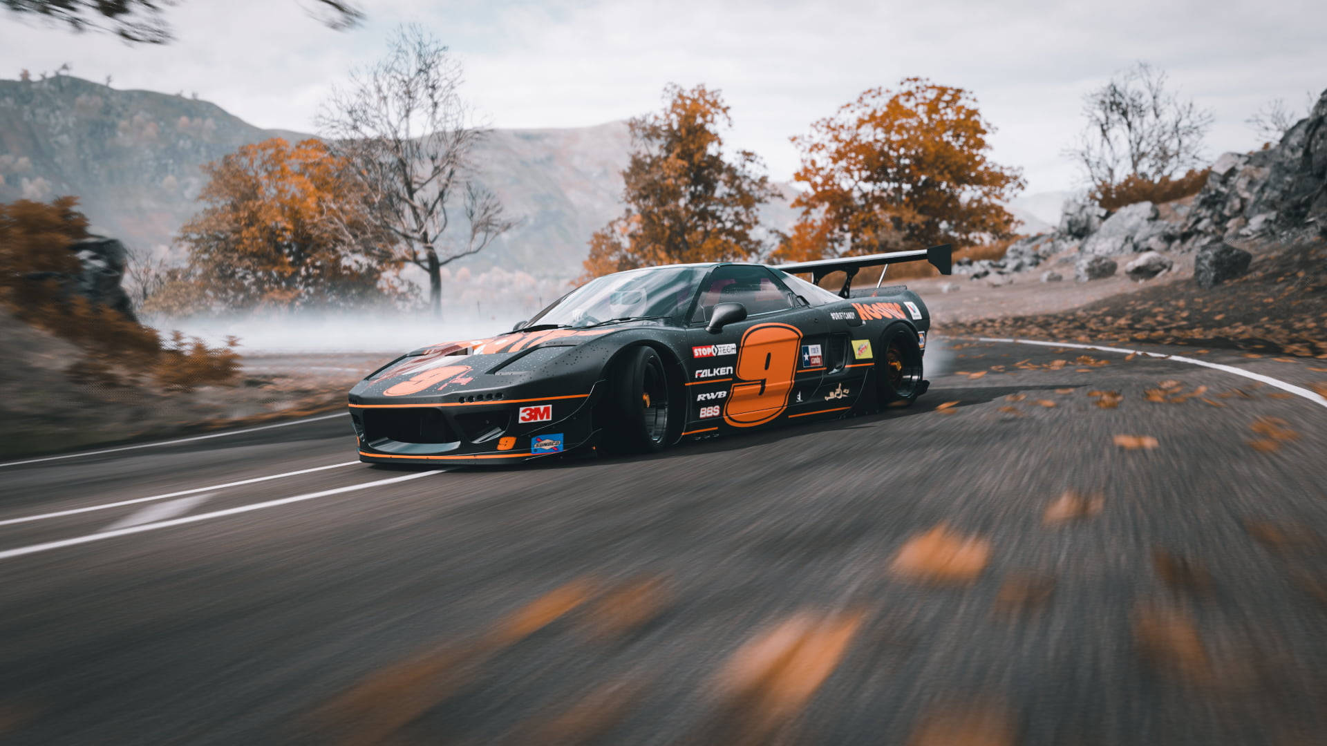 Приголомшливий помаранчево-чорний Honda NSX у дрифт-рейсингу Шпалери